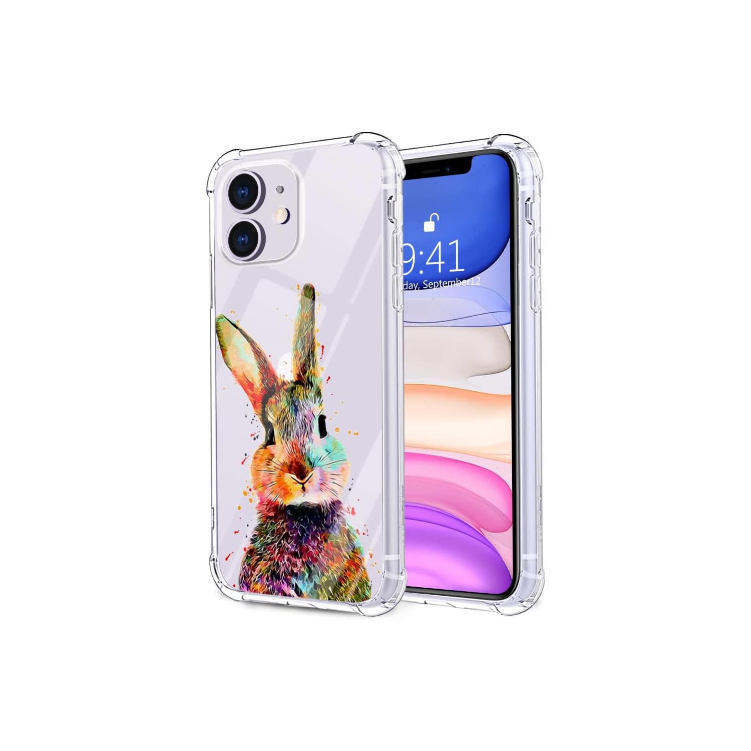 for iPhone 11 Pro Max Case Colorful Rabbit, Cute Animal Pattern Design Clear TPU Phone Cases Soft Flexible Slim