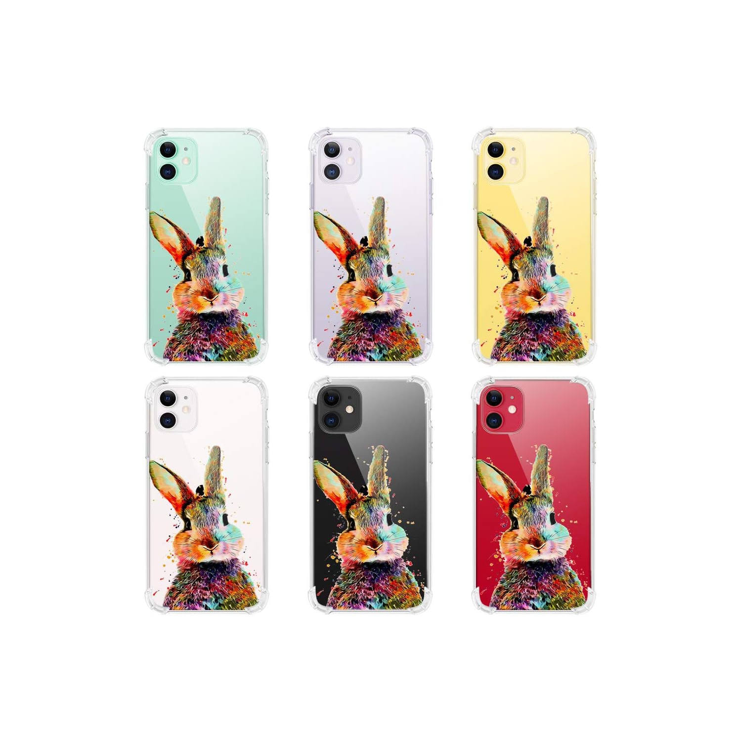 for iPhone 11 Pro Max Case Colorful Rabbit, Cute Animal Pattern Design Clear TPU Phone Cases Soft Flexible Slim