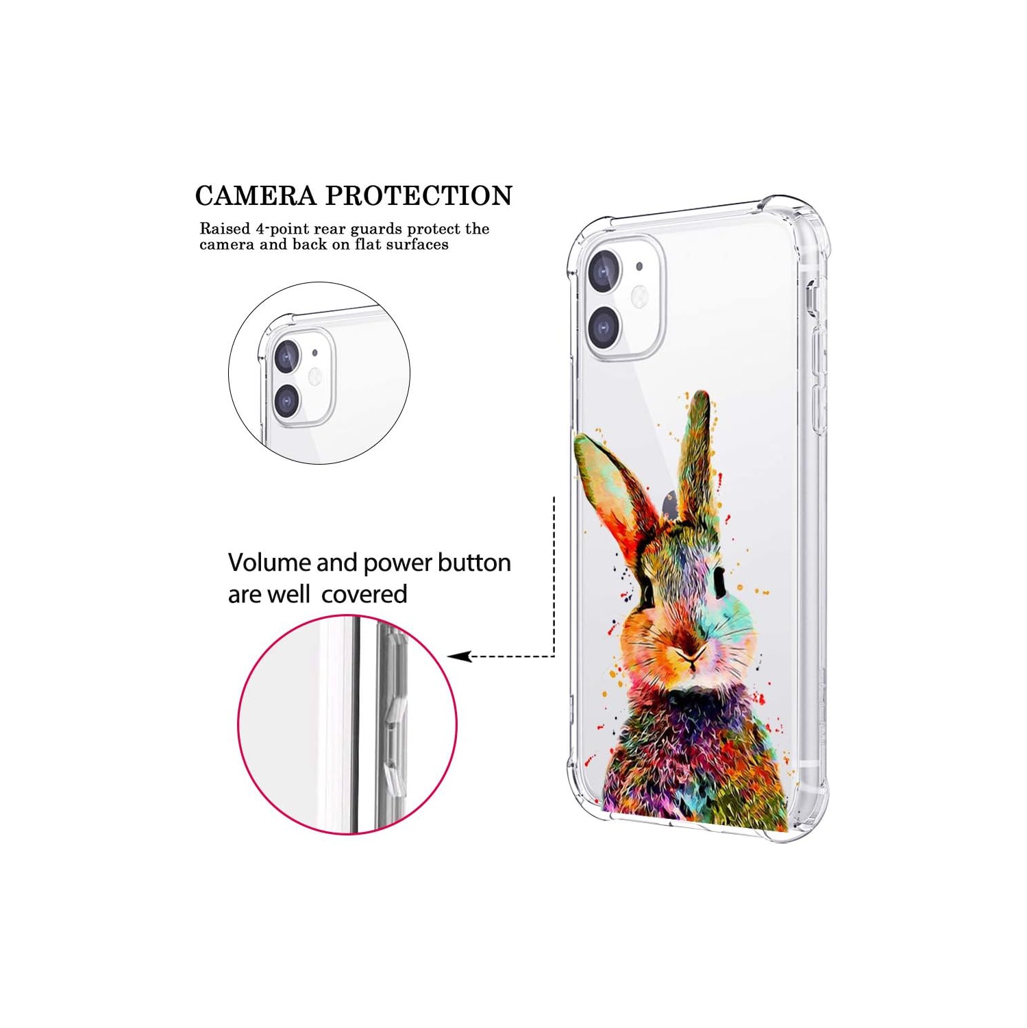 for iPhone 11 Pro Max Case Colorful Rabbit, Cute Animal Pattern Design Clear TPU Phone Cases Soft Flexible Slim