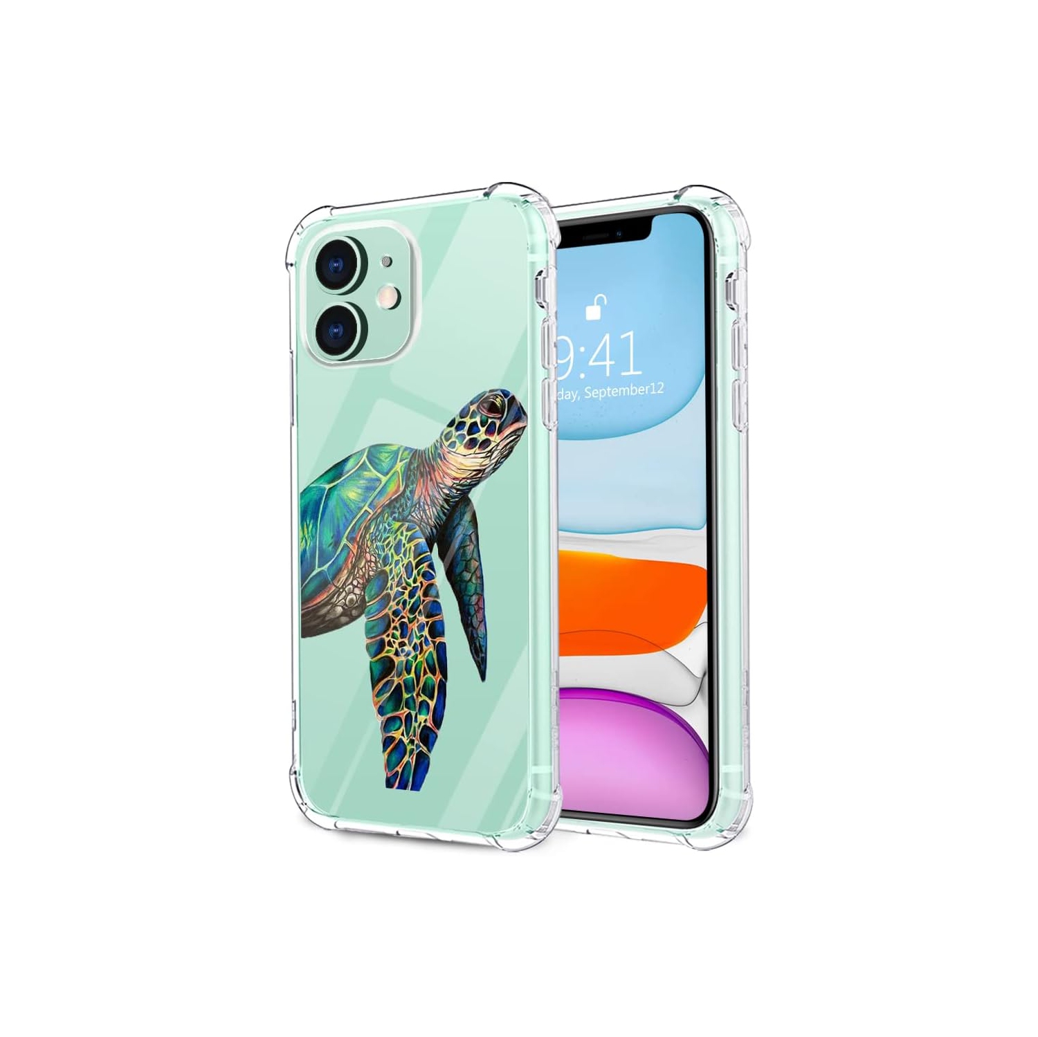 for iPhone 11 Pro Case Colorful Turtle, Cute Animal Pattern Design Clear TPU Phone Cases Soft Flexible Slim