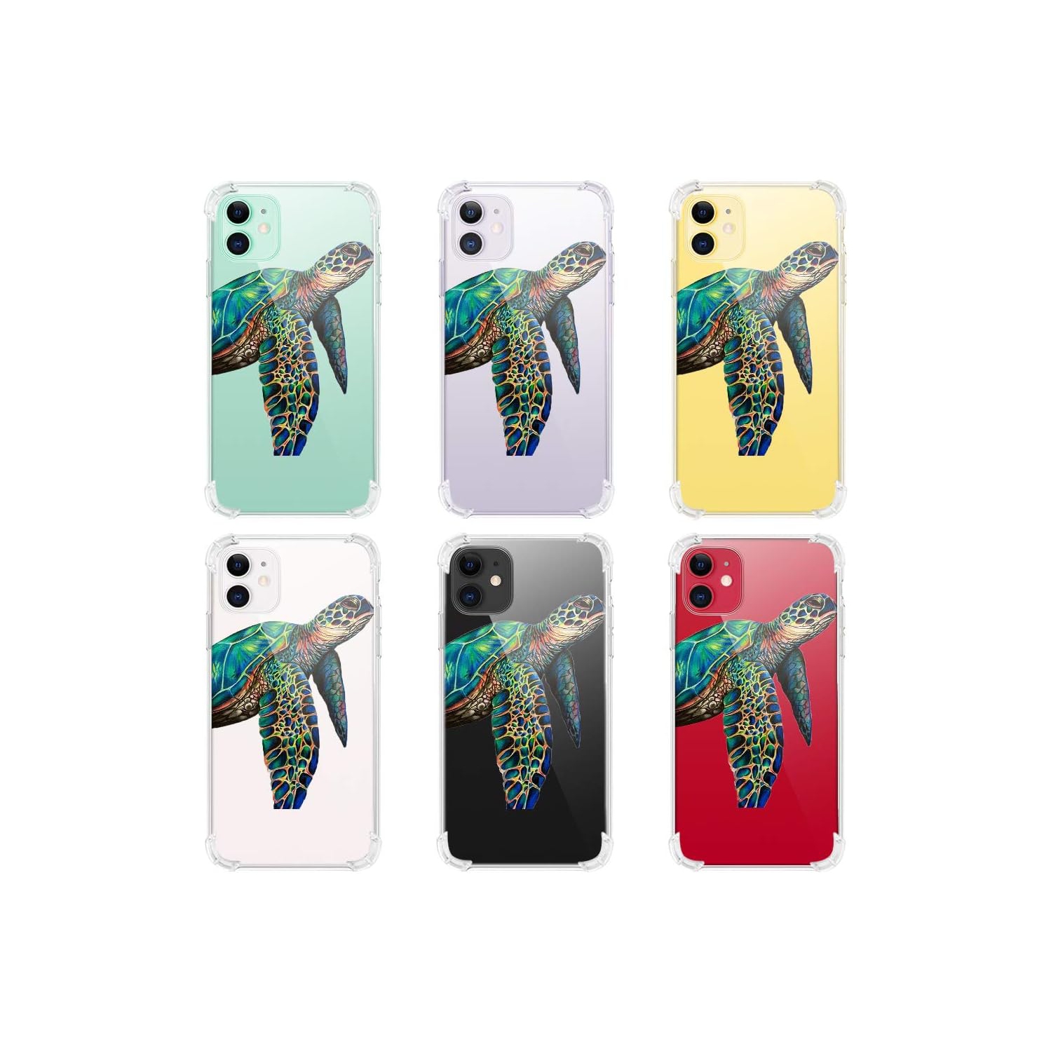 for iPhone 11 Pro Case Colorful Turtle, Cute Animal Pattern Design Clear TPU Phone Cases Soft Flexible Slim