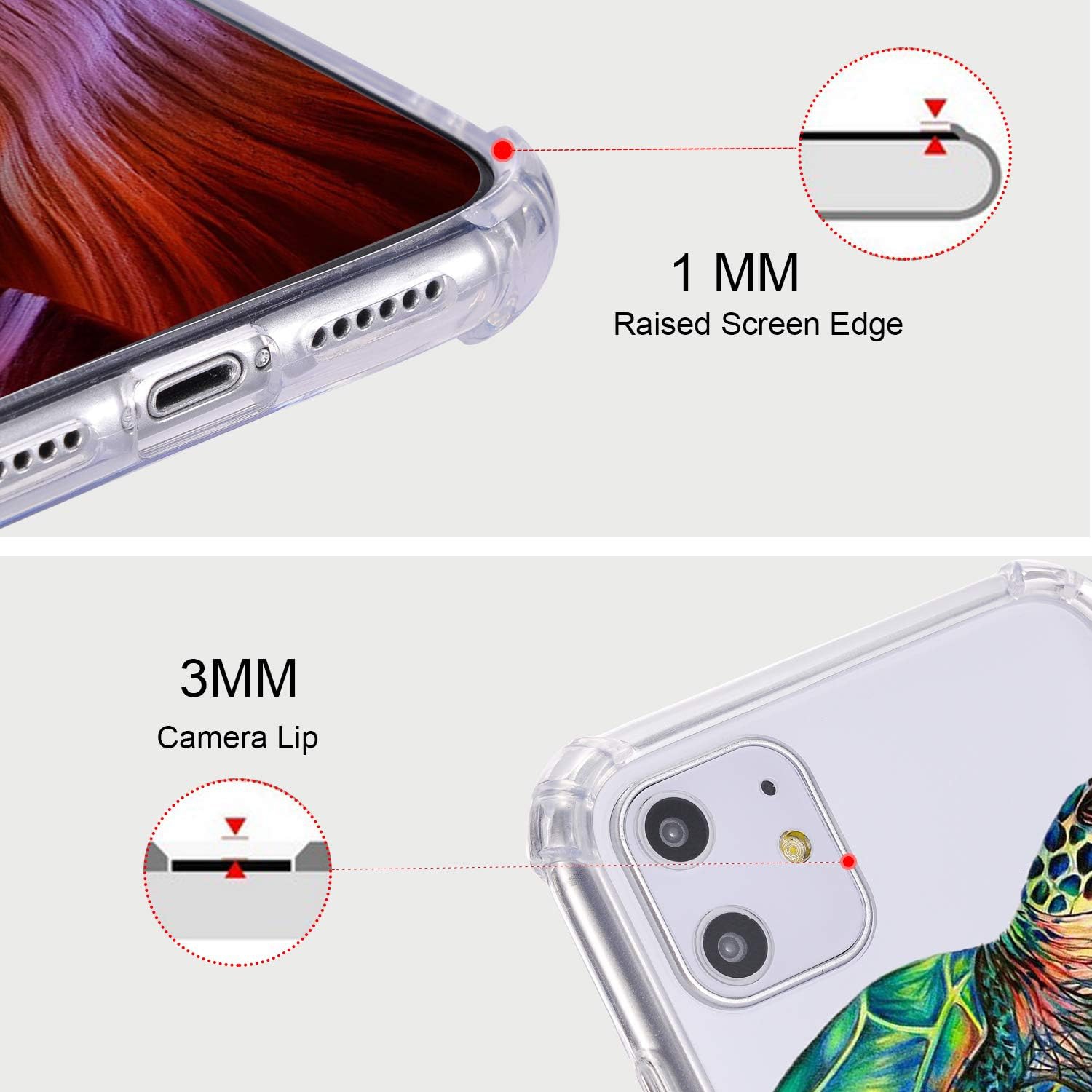 for iPhone 11 Pro Case Colorful Turtle, Cute Animal Pattern Design Clear TPU Phone Cases Soft Flexible Slim