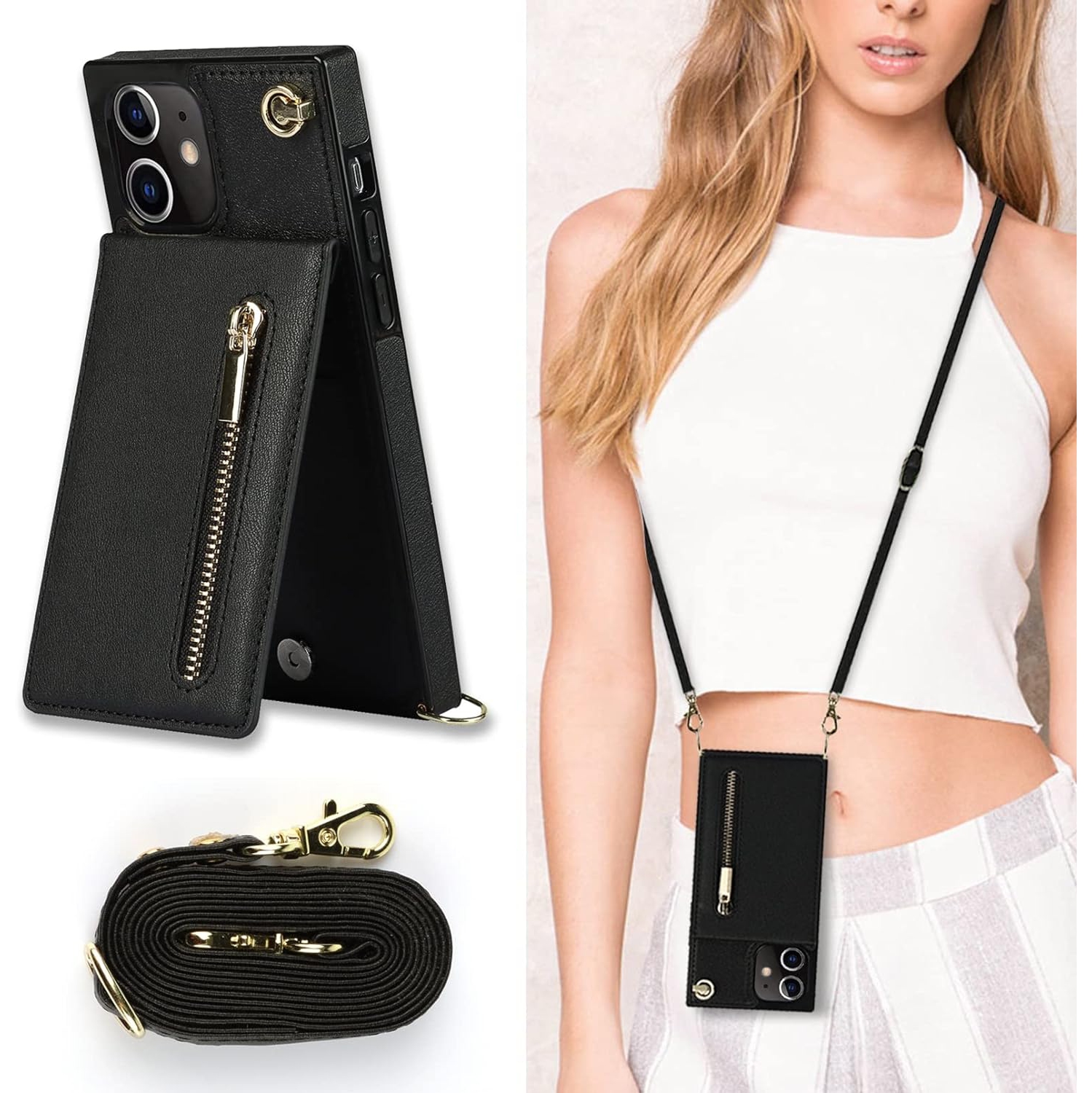 Crossbody Phone Case for iPhone 12 Mini Case with Card Holder for Women,iPhone 12 Mini Case Wallet with Strap