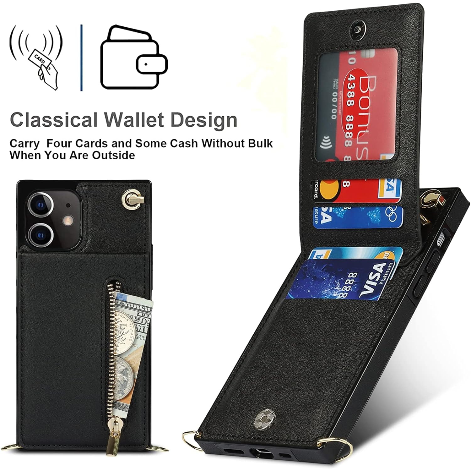 Crossbody Phone Case for iPhone 12 Mini Case with Card Holder for Women,iPhone 12 Mini Case Wallet with Strap