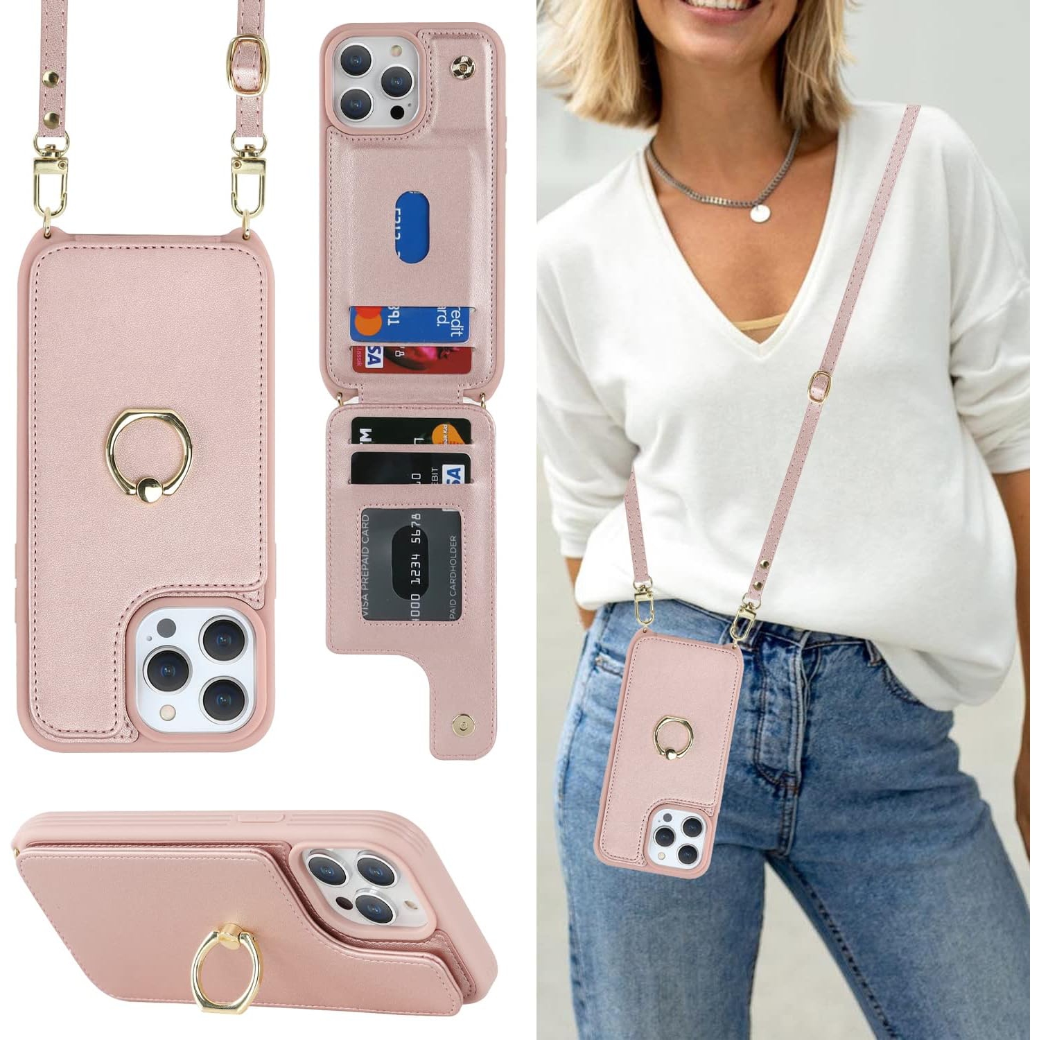 Etui – Sac à bandoulière iPhone 14 Pro Max, étui pour iPhone 14 Pro Max avec porte-carte pour femmes, Coque iPhone 14