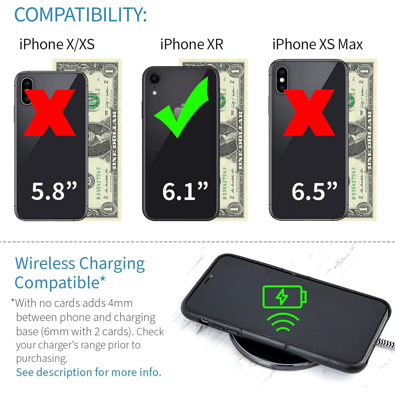 iPhone XR Wallet Case: Built-in Metal Plate for Magnetic Mounting & 2 Credit Card Holders (6.1" Exec M2,