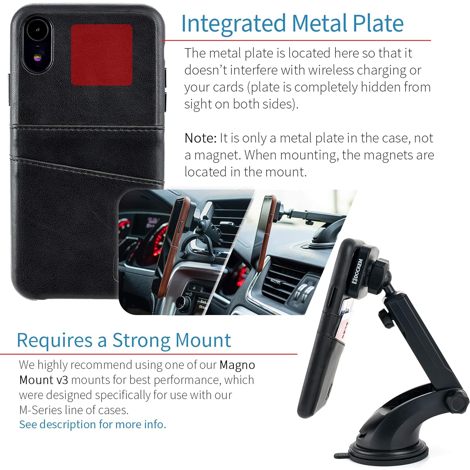 iPhone XR Wallet Case: Built-in Metal Plate for Magnetic Mounting & 2 Credit Card Holders (6.1" Exec M2,