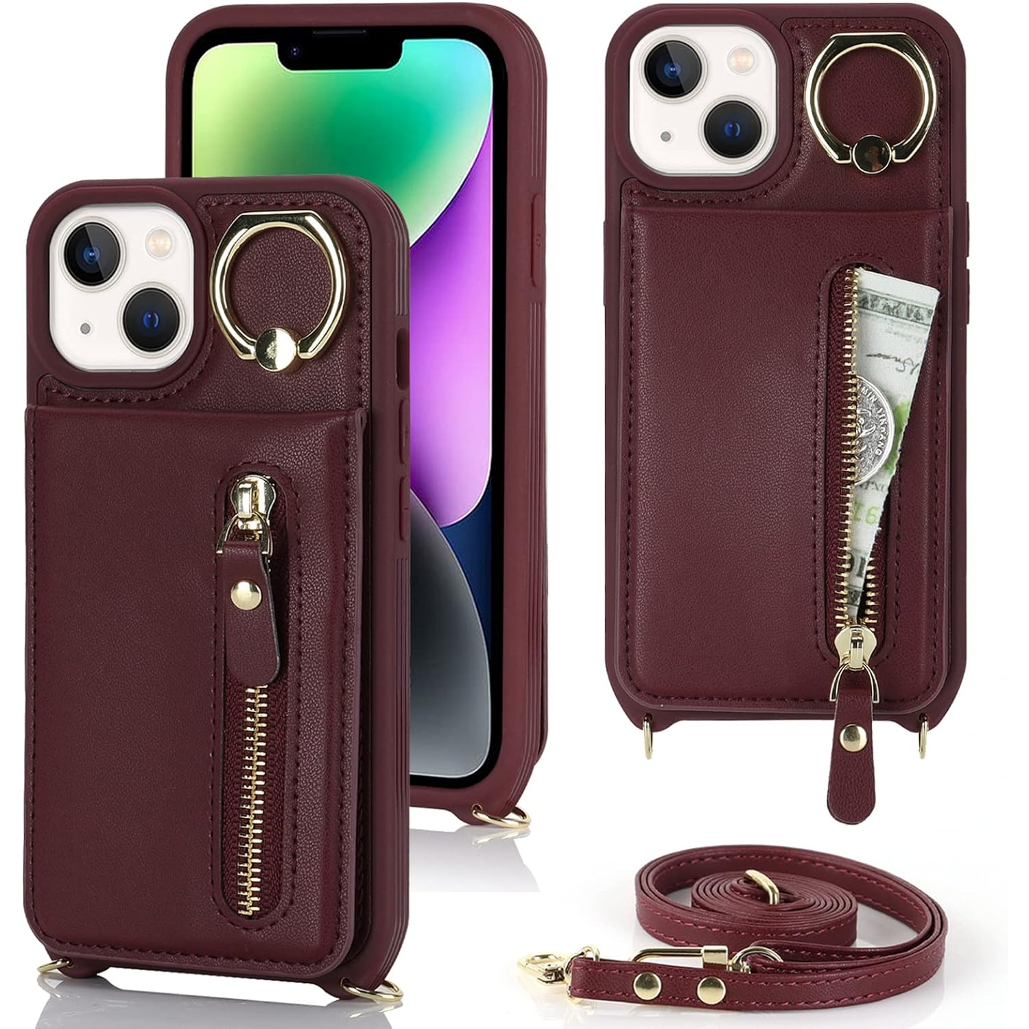 iPhone 14 Plus Case for Women with Card Holder, iPhone 14 Plus Phone Case Wallet with Strap,Crossbody Lanyard
