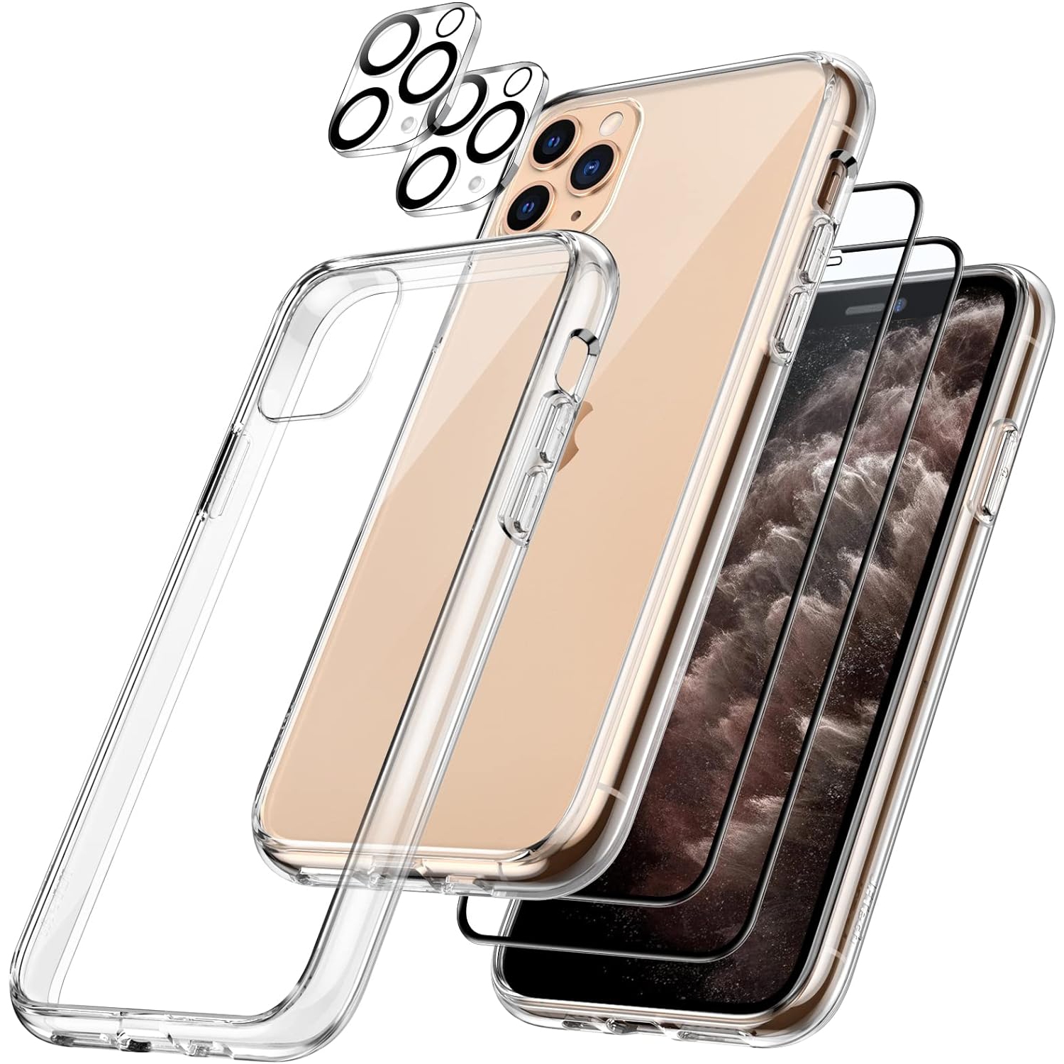 3 in 1 Case for iPhone 11 Pro Max 6.5-Inch, with 2-Pack Screen Protector and Camera Lens Protector,