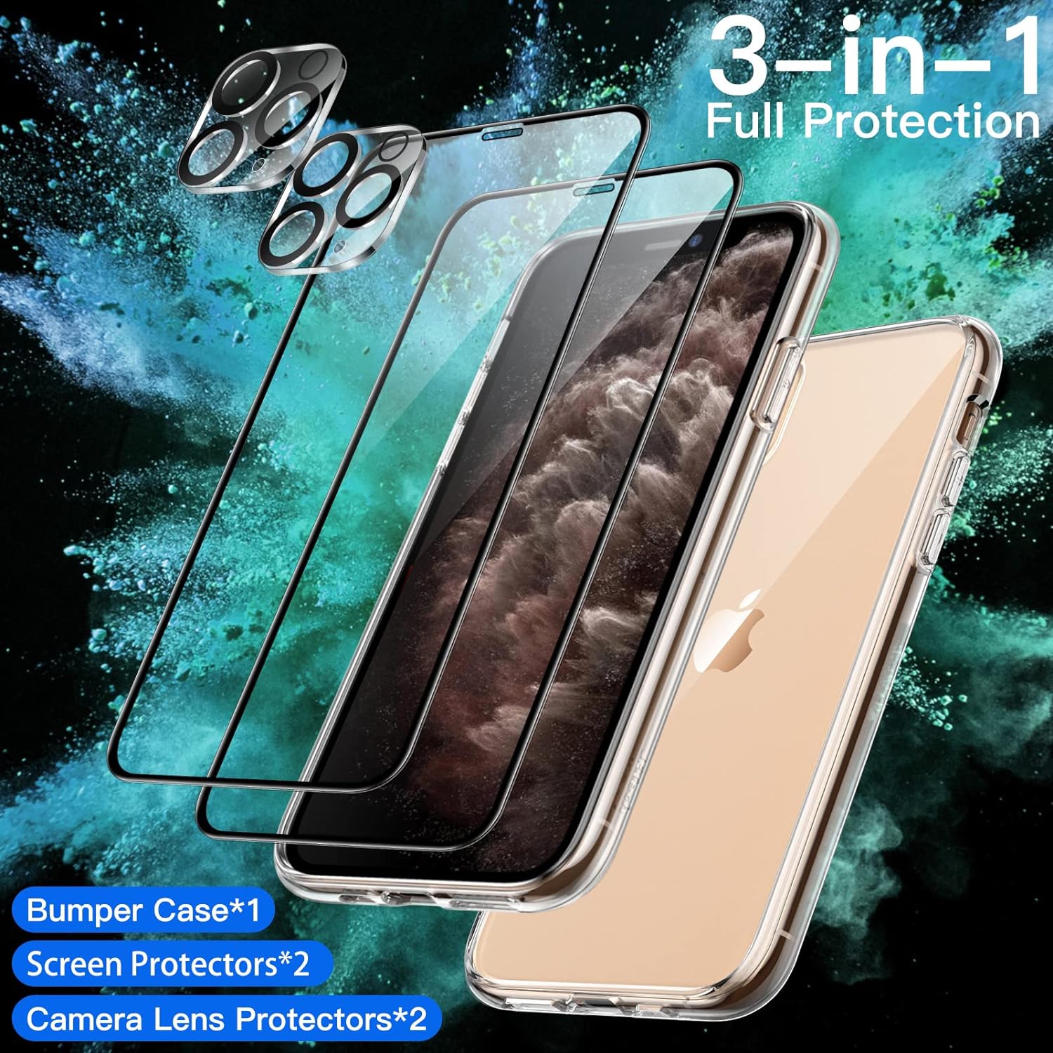 3 in 1 Case for iPhone 11 Pro Max 6.5-Inch, with 2-Pack Screen Protector and Camera Lens Protector,
