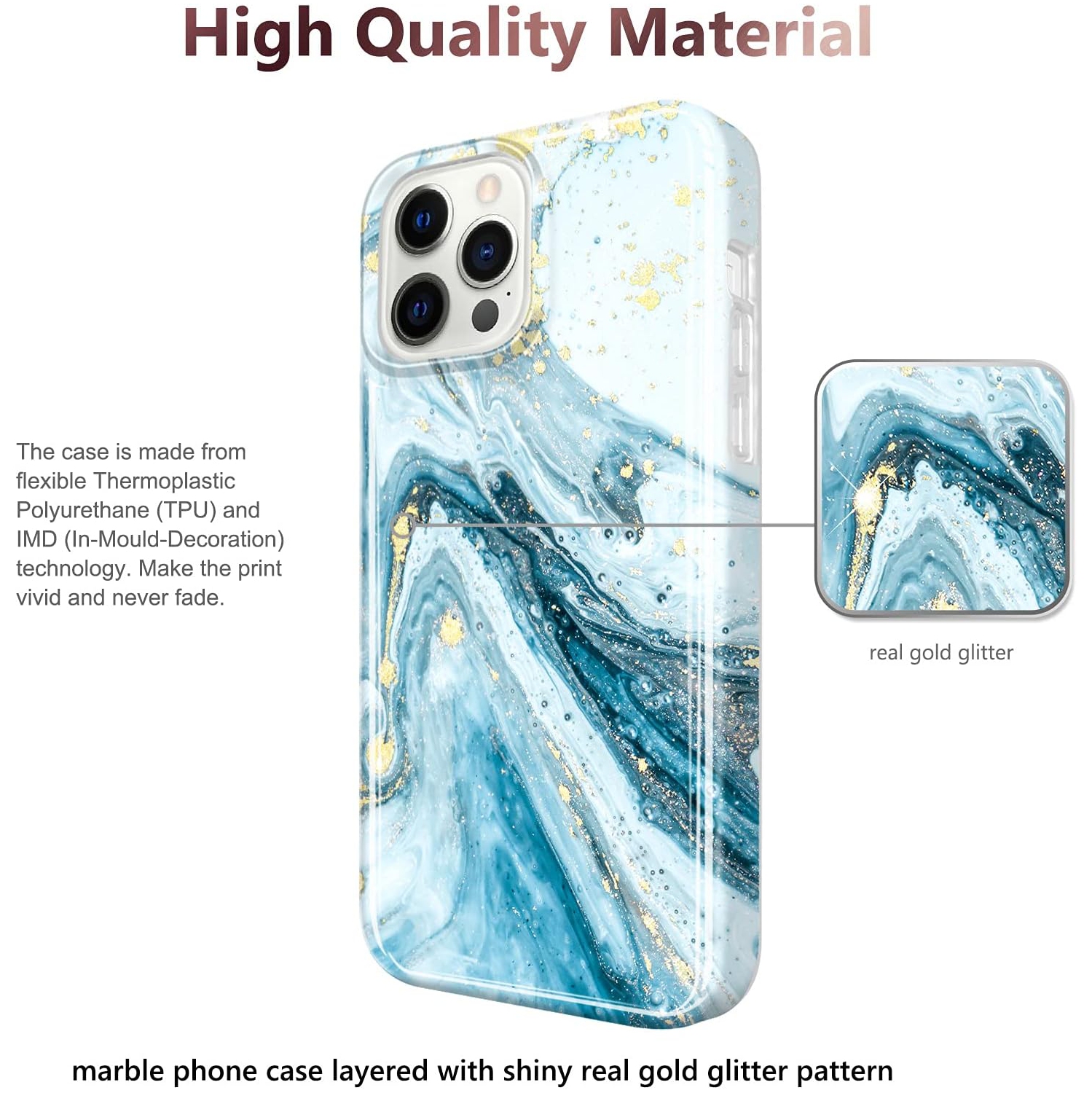 Compatible with iPhone 13 Pro Case Gold Sparkle Glitter Marble Slim Shockproof TPU Soft Rubber Silicone Cover