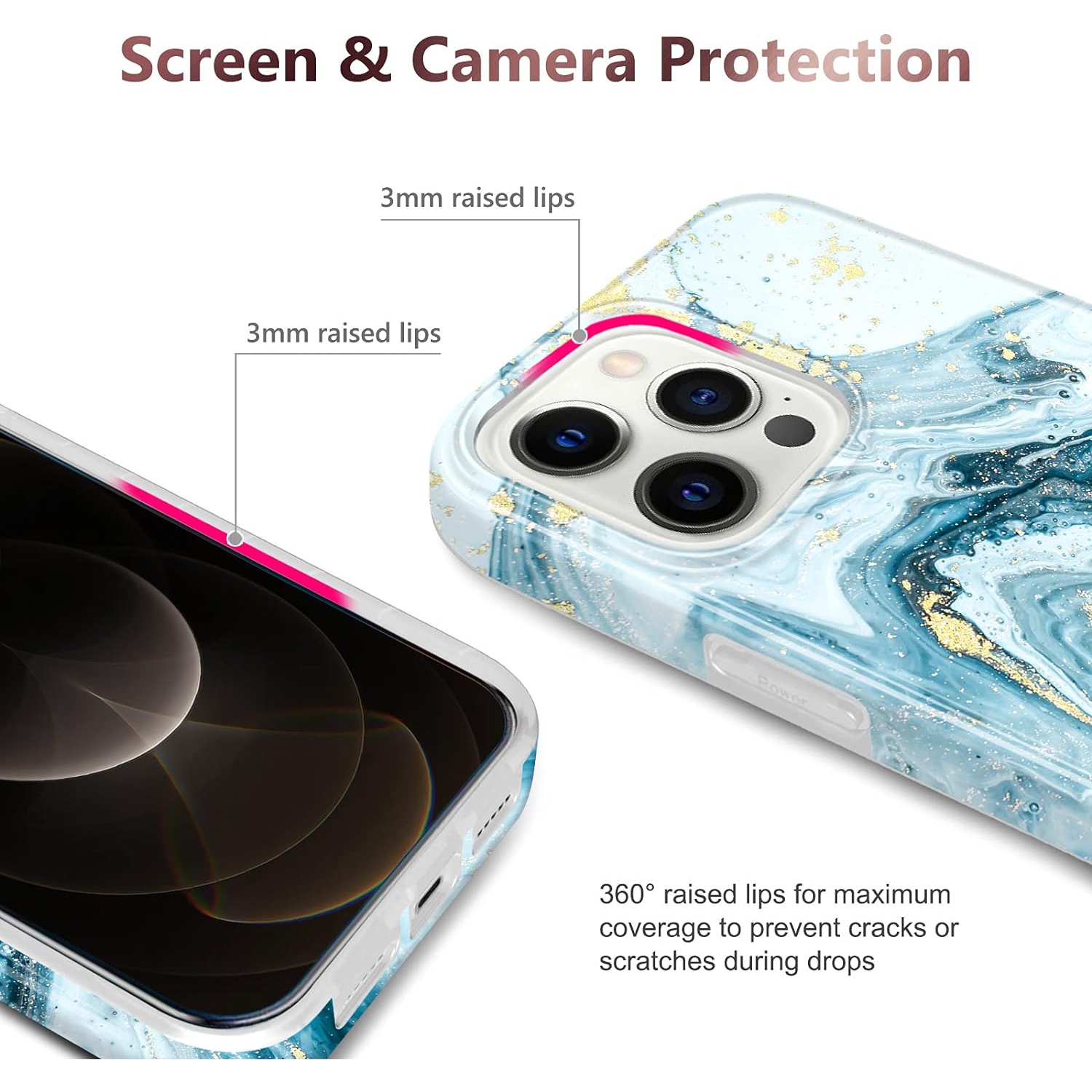 Compatible with iPhone 13 Pro Case Gold Sparkle Glitter Marble Slim Shockproof TPU Soft Rubber Silicone Cover