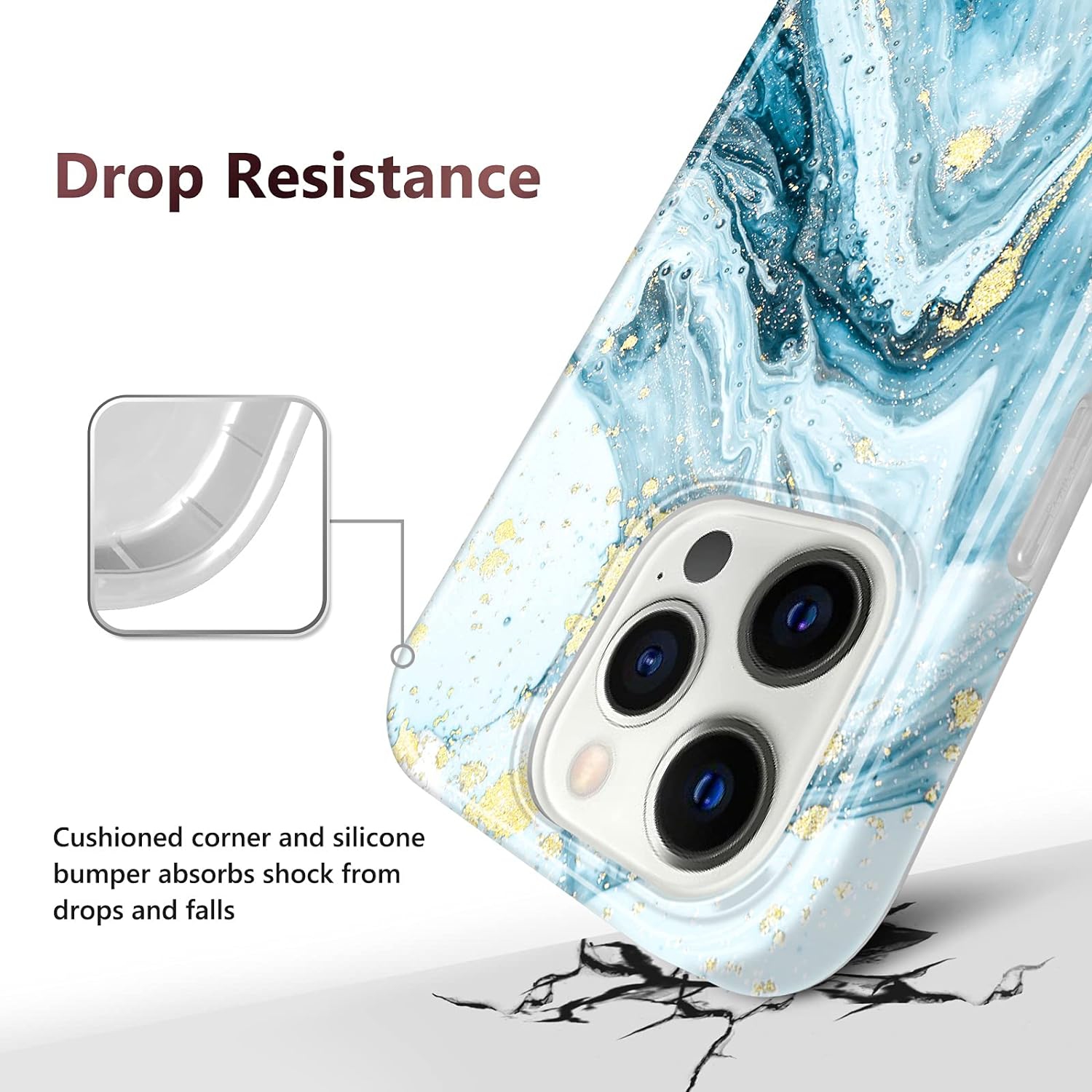 Compatible with iPhone 13 Pro Case Gold Sparkle Glitter Marble Slim Shockproof TPU Soft Rubber Silicone Cover