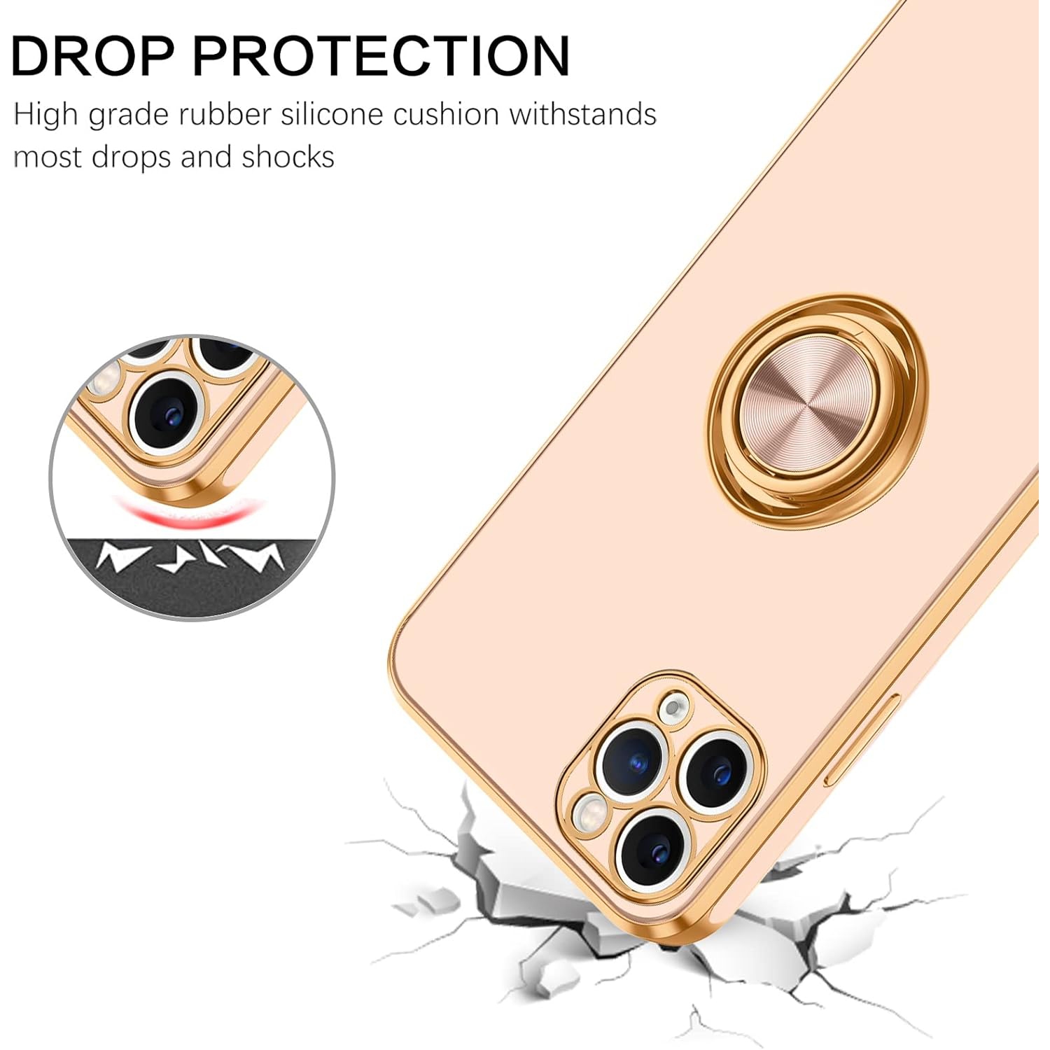 iPhone 11 Pro Max Case, Ring Holder Edge Plating Rotation Kickstand Soft Silicone TPU Bumper Women Girls Slim