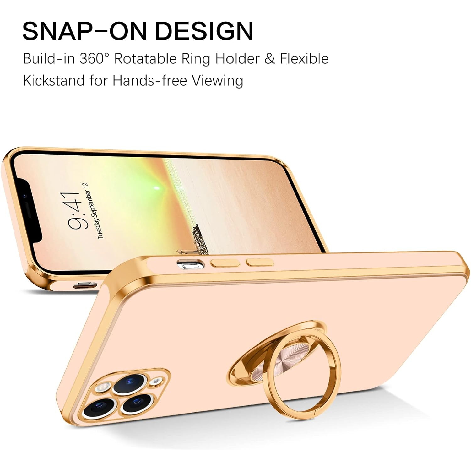 iPhone 11 Pro Max Case, Ring Holder Edge Plating Rotation Kickstand Soft Silicone TPU Bumper Women Girls Slim
