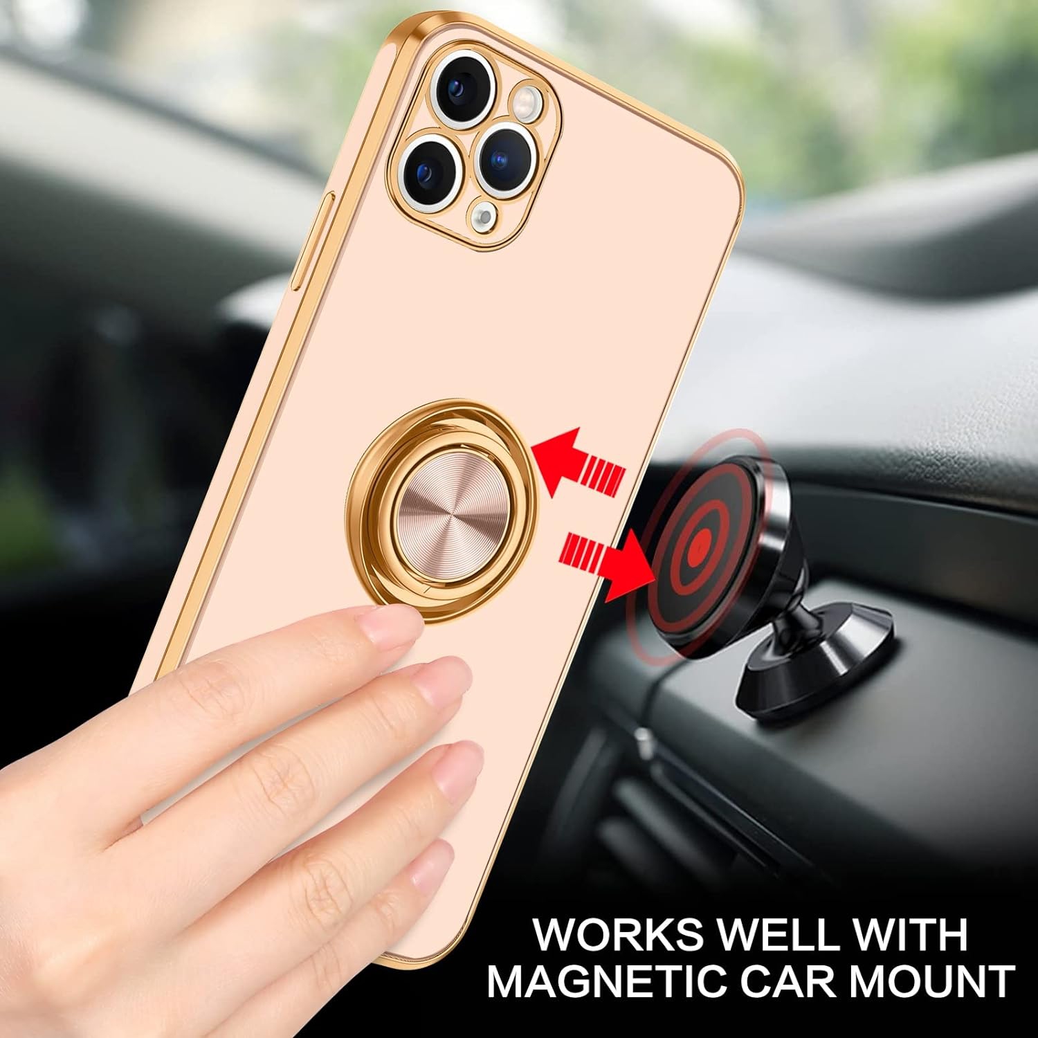 iPhone 11 Pro Max Case, Ring Holder Edge Plating Rotation Kickstand Soft Silicone TPU Bumper Women Girls Slim