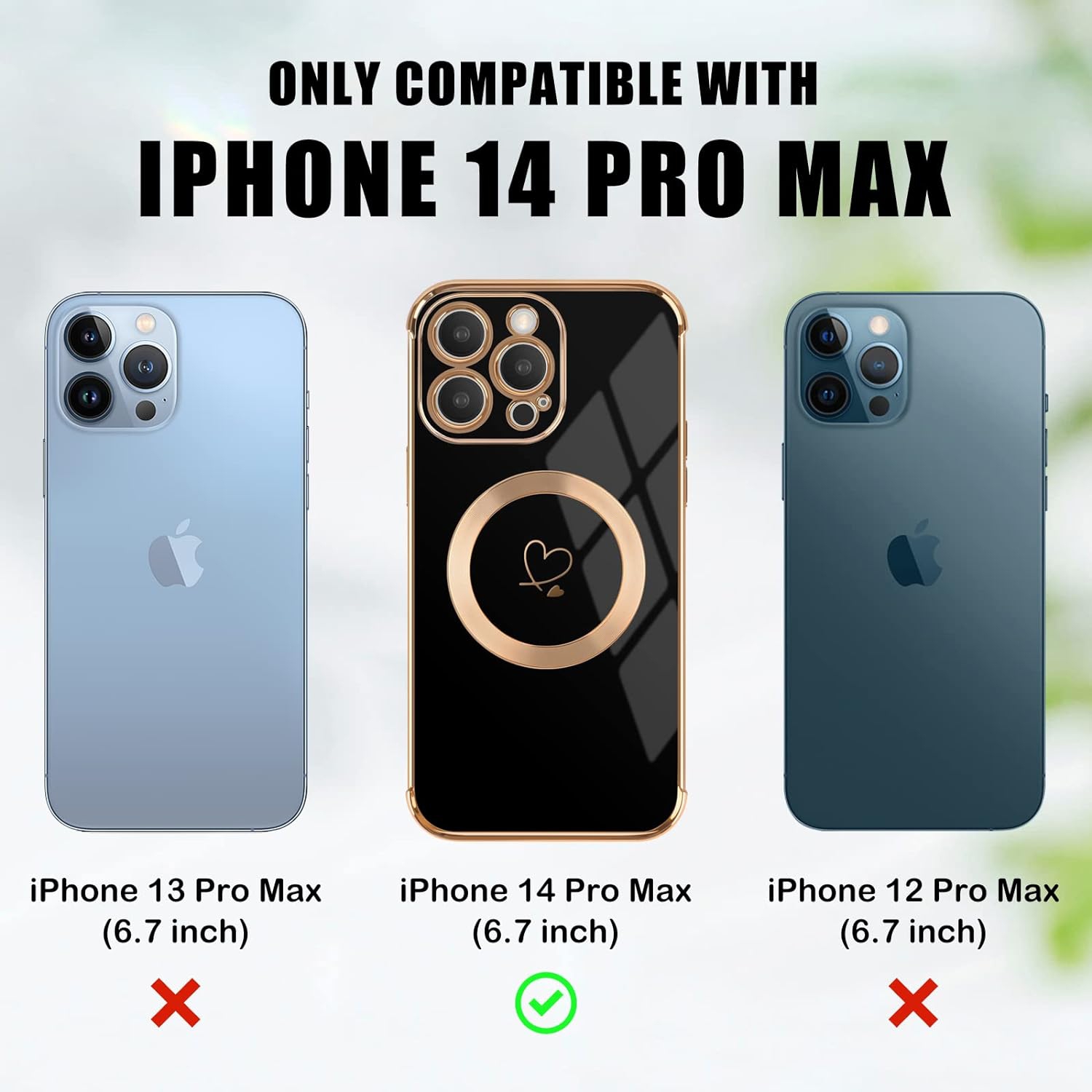 Étui magnétique pour iPhone 14 Pro Max [compatible avec MagSafe], filles femmes cute Love Heart Pattern Plating