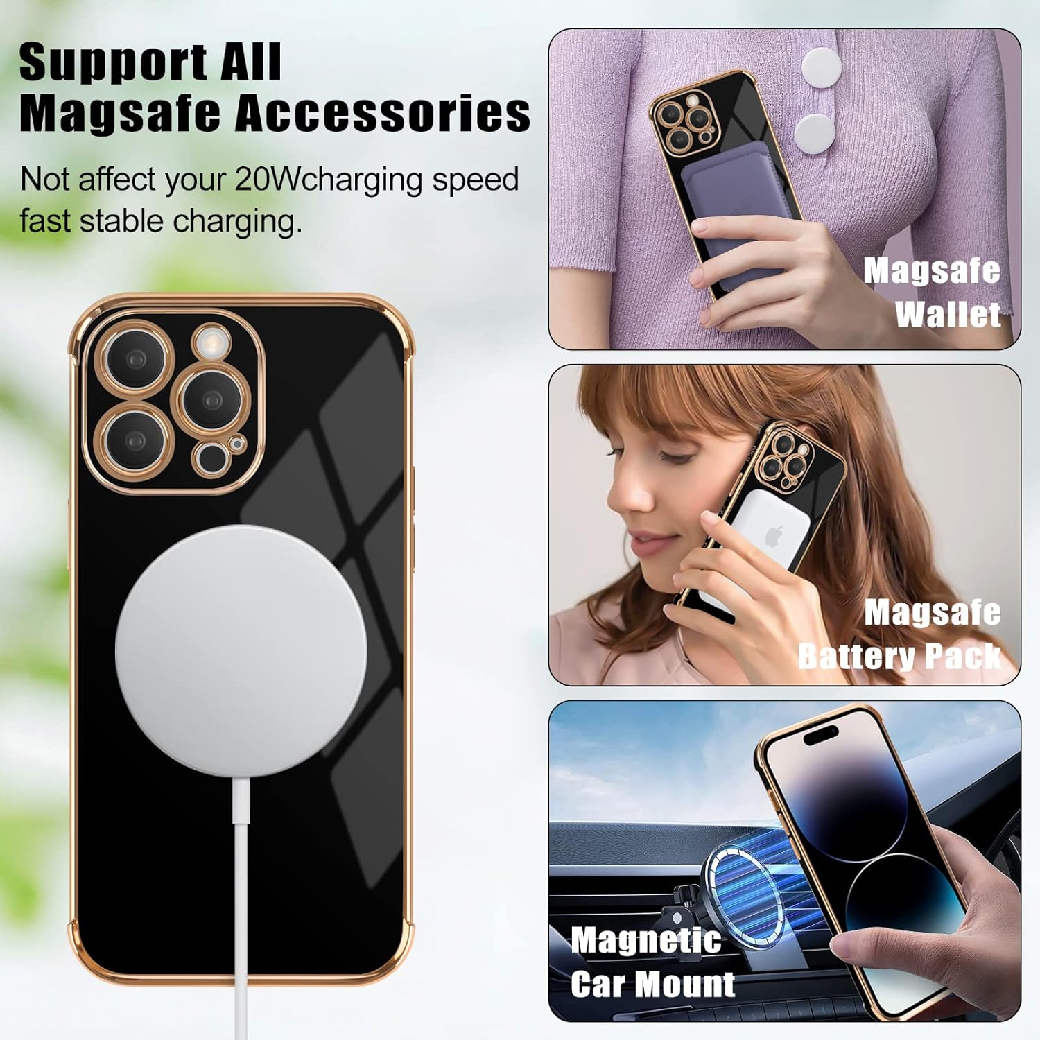 Étui magnétique pour iPhone 14 Pro Max [compatible avec MagSafe], filles femmes cute Love Heart Pattern Plating