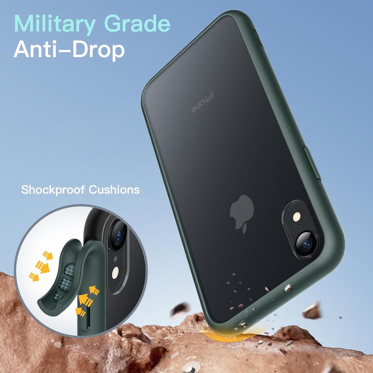 Matte Case for iPhone XR 6.1-Inch, Shockproof Military Grade Drop Protection, Frosted Translucent Back Phone