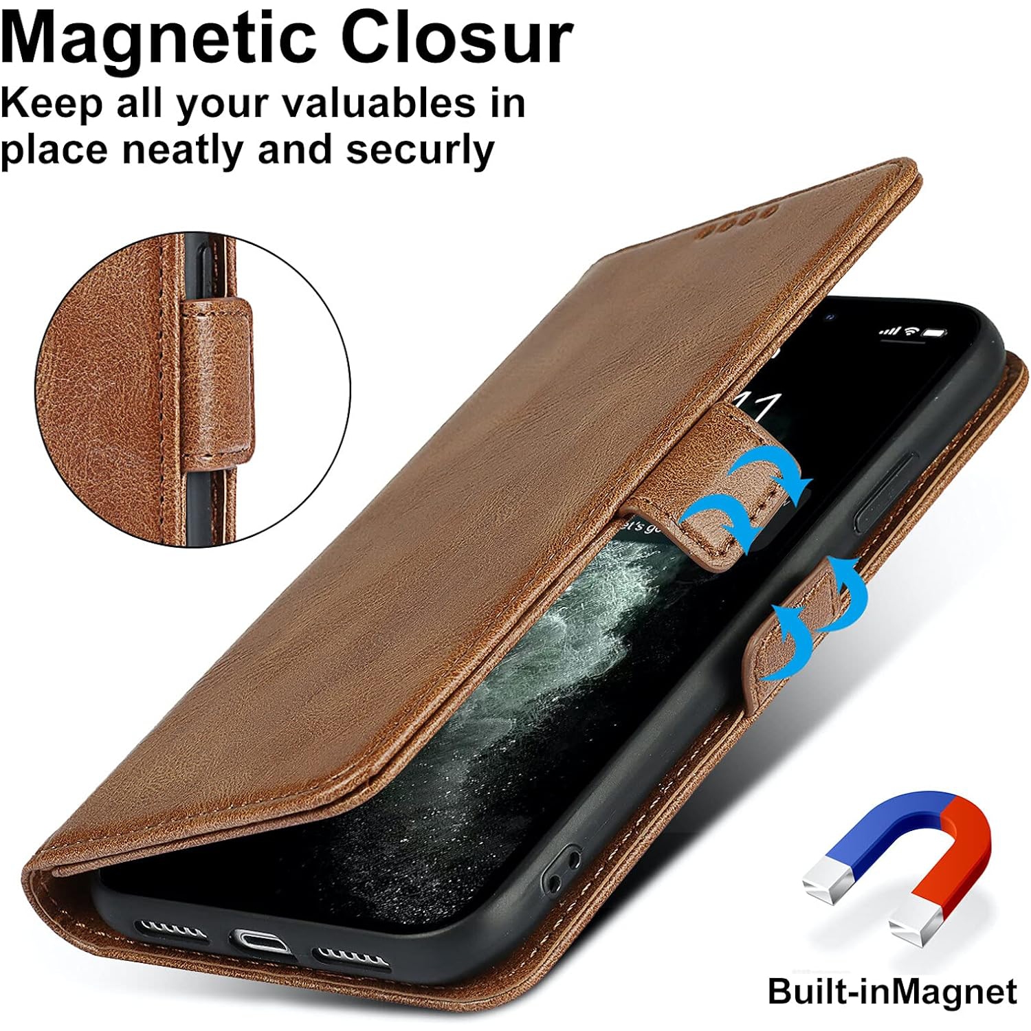 iPhone 11 Pro Wallet Case,[RFID Blocking] Premium Leather Credit Card Holder Magnetic Flip Kickstand Wallet