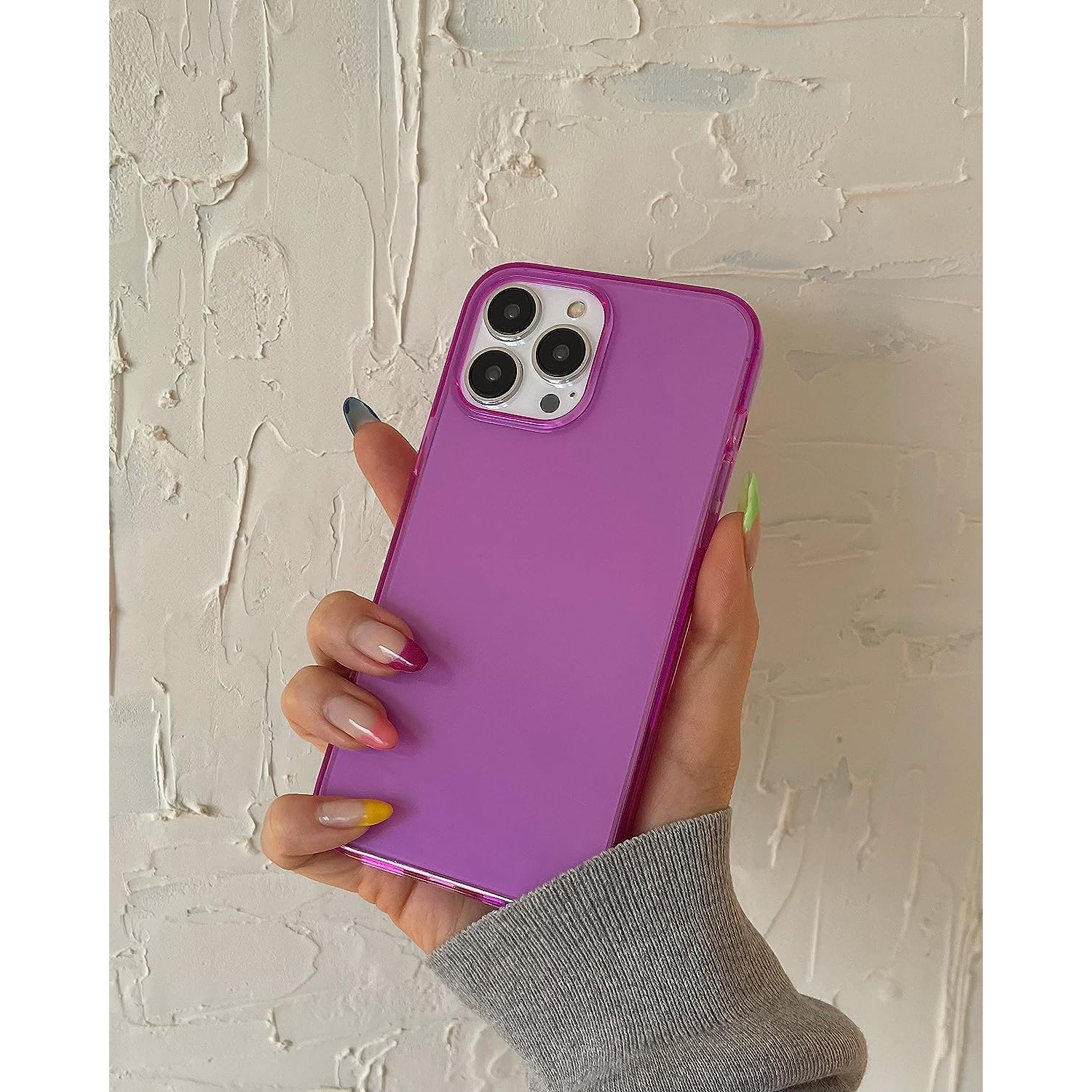 - iPhone 13 Mini Neon Purple Clear Protective Case, TPU and Polycarbonate Shock-Absorbing Bright Cover -