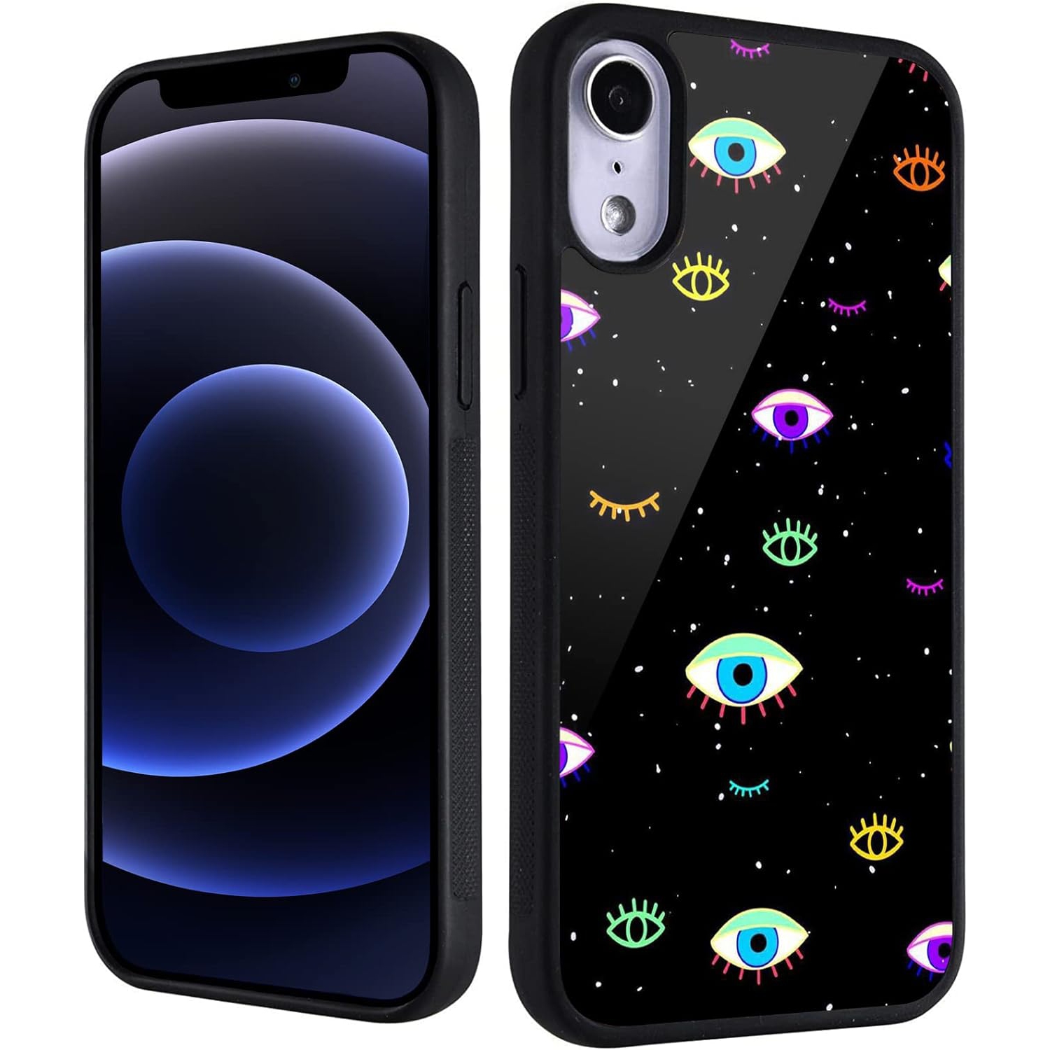 for iPhone X/XS Girls Women Colourful Case Evil Eyes Print Soft TPU Hard Back Shockproof Anti-Scratch