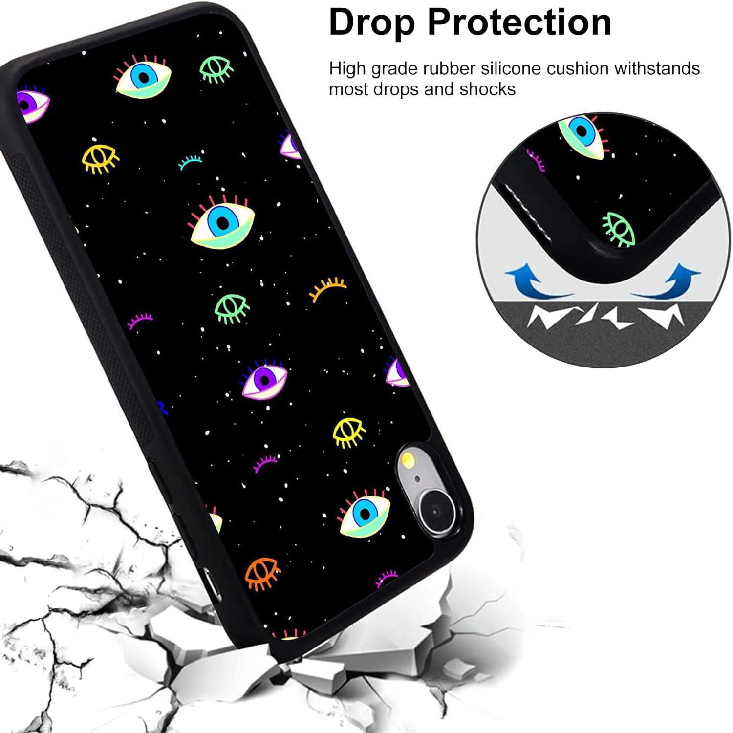 for iPhone X/XS Girls Women Colourful Case Evil Eyes Print Soft TPU Hard Back Shockproof Anti-Scratch