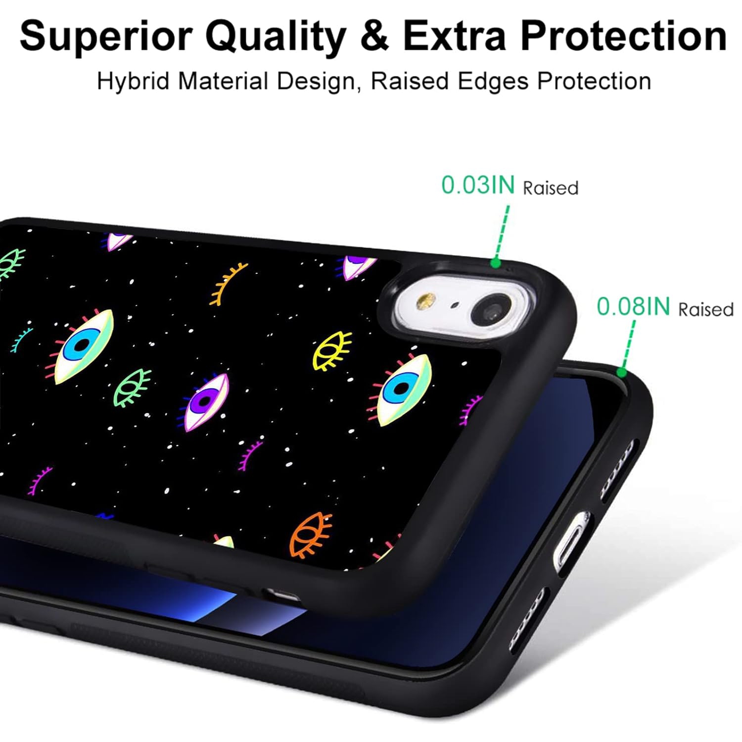 for iPhone X/XS Girls Women Colourful Case Evil Eyes Print Soft TPU Hard Back Shockproof Anti-Scratch