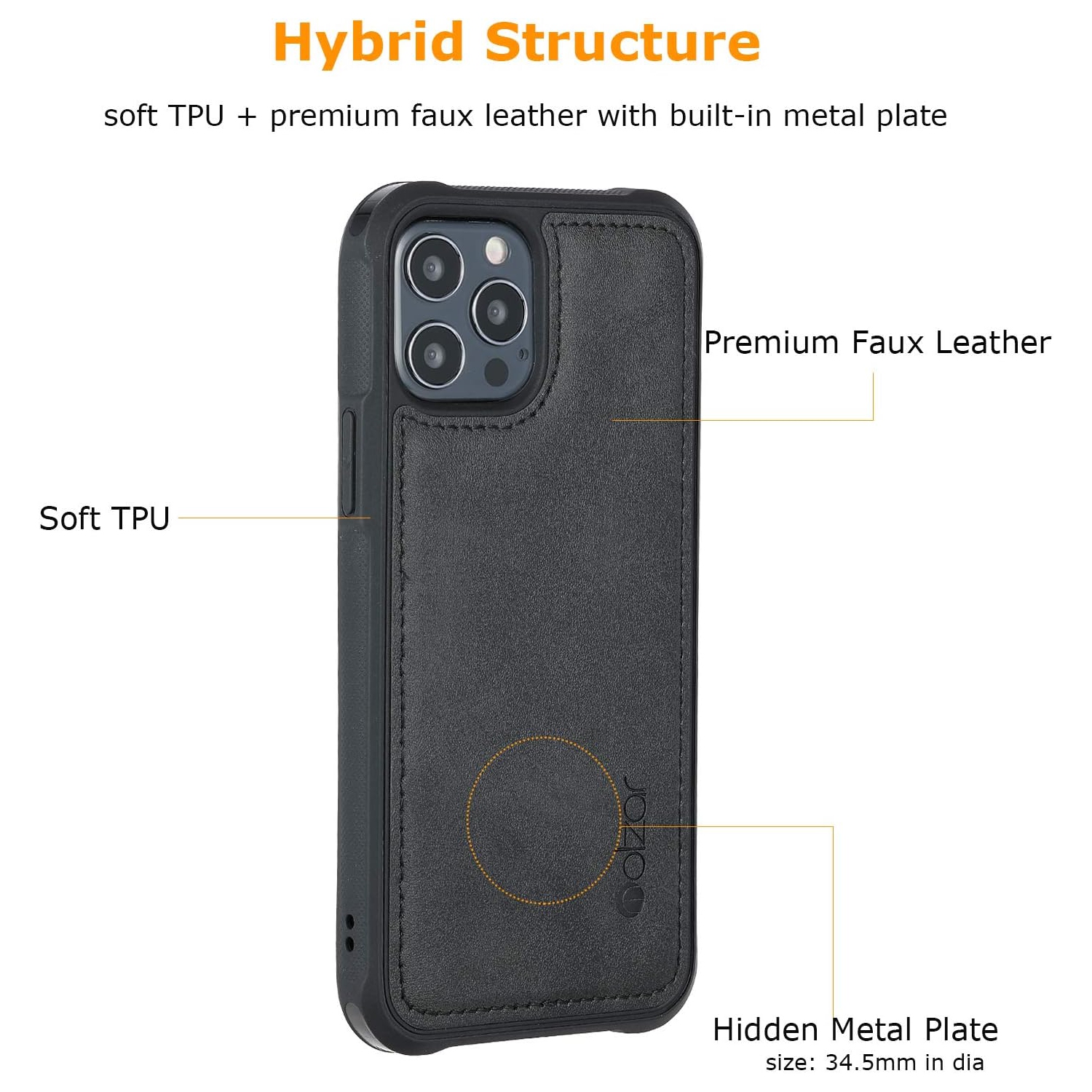 MAG Series iPhone 12 and iPhone 12 Pro Case with Faux Leather, Built-in Metal Plate for Magnetic Mount, Wireless