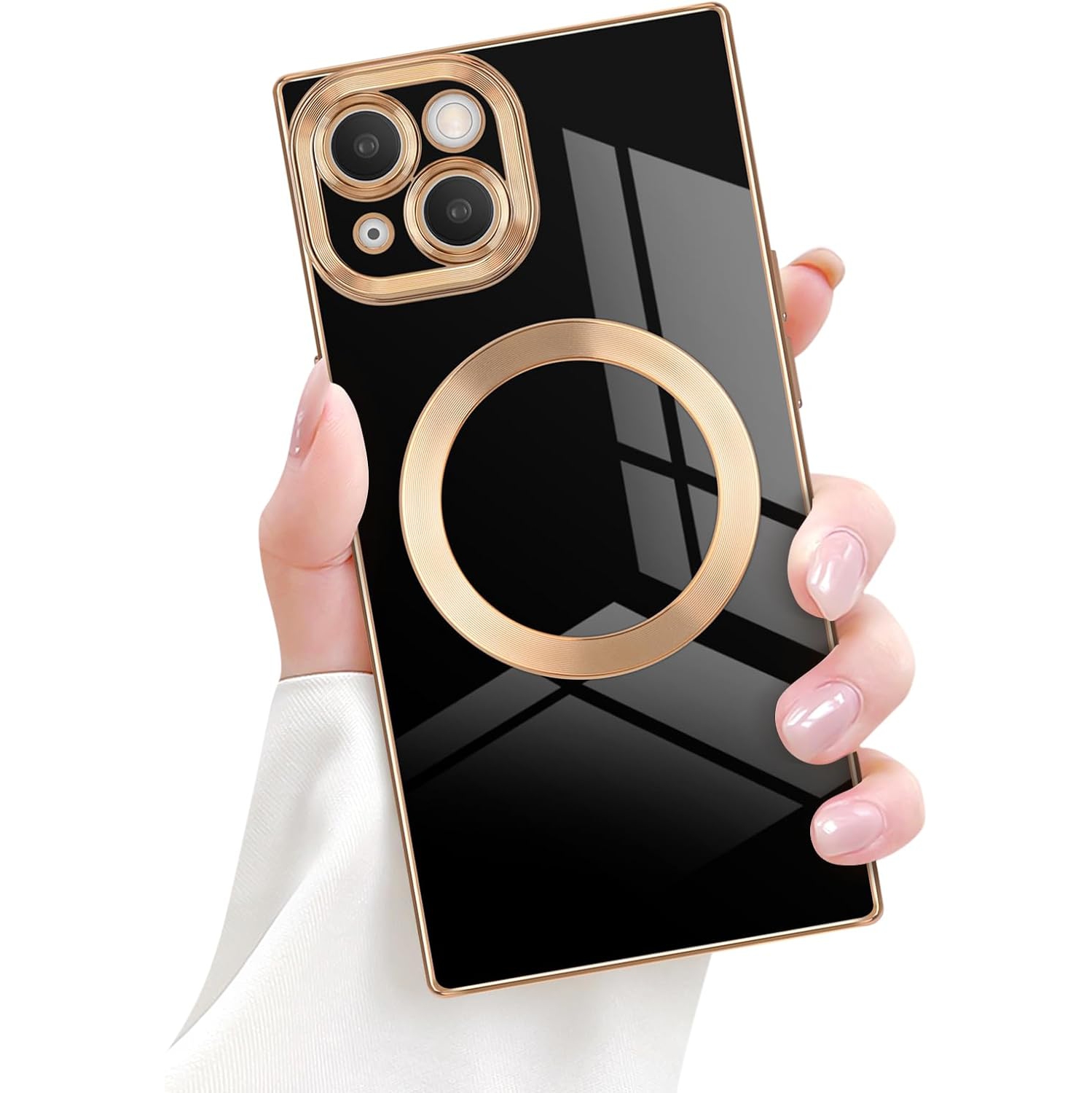 for iPhone 14 Magnetic Case, Luxury Plating Edge Square Case for Women Girls Men Soft TPU Bumper Anti-Scratch