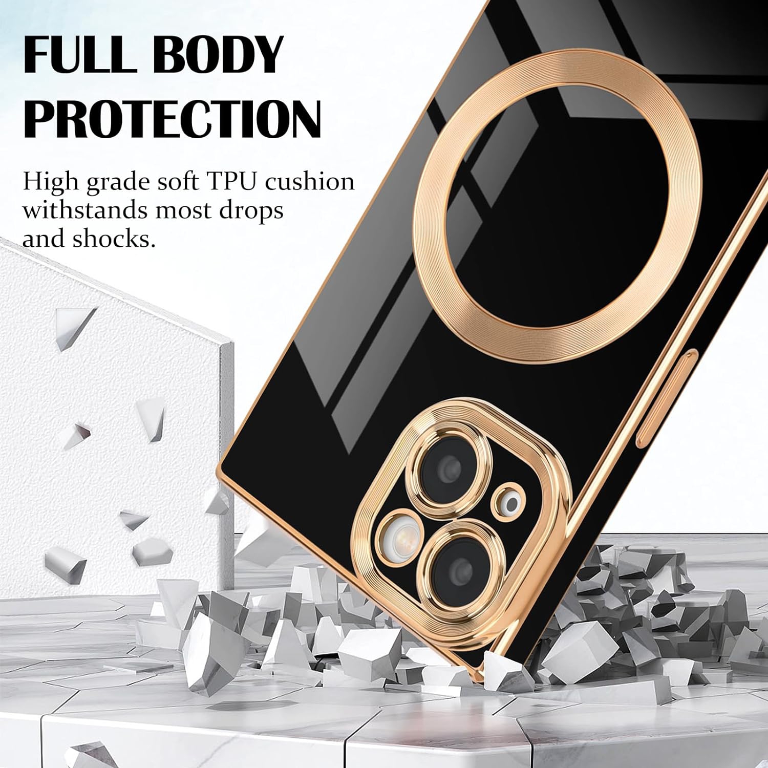for iPhone 14 Magnetic Case, Luxury Plating Edge Square Case for Women Girls Men Soft TPU Bumper Anti-Scratch