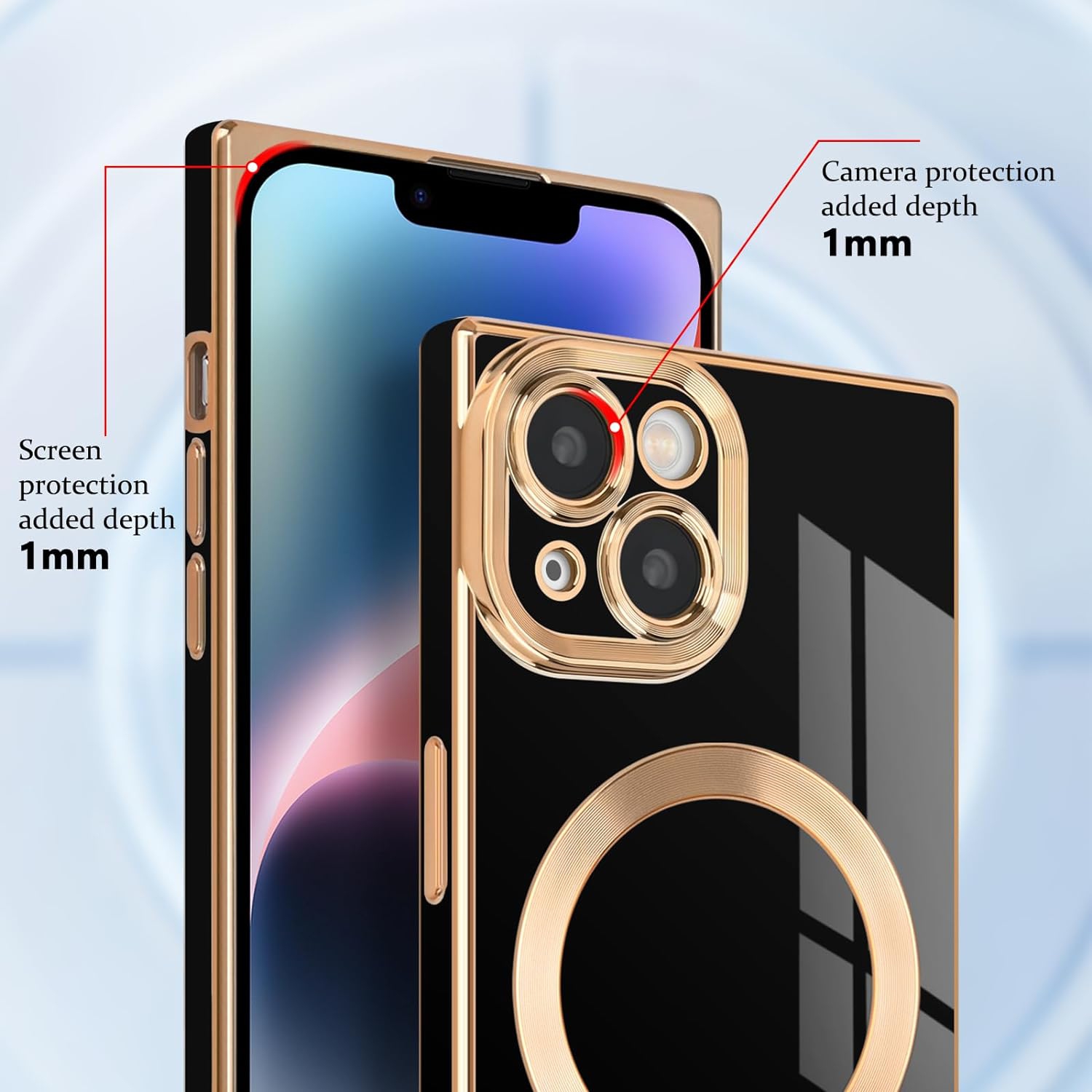 for iPhone 14 Magnetic Case, Luxury Plating Edge Square Case for Women Girls Men Soft TPU Bumper Anti-Scratch