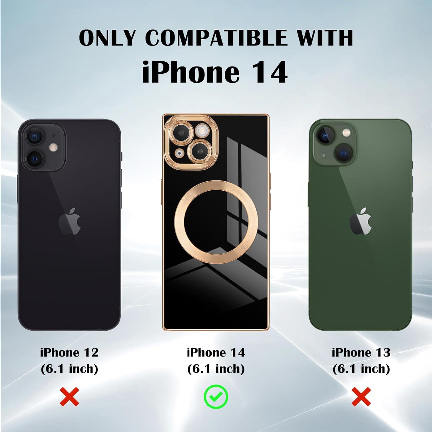 for iPhone 14 Magnetic Case, Luxury Plating Edge Square Case for Women Girls Men Soft TPU Bumper Anti-Scratch