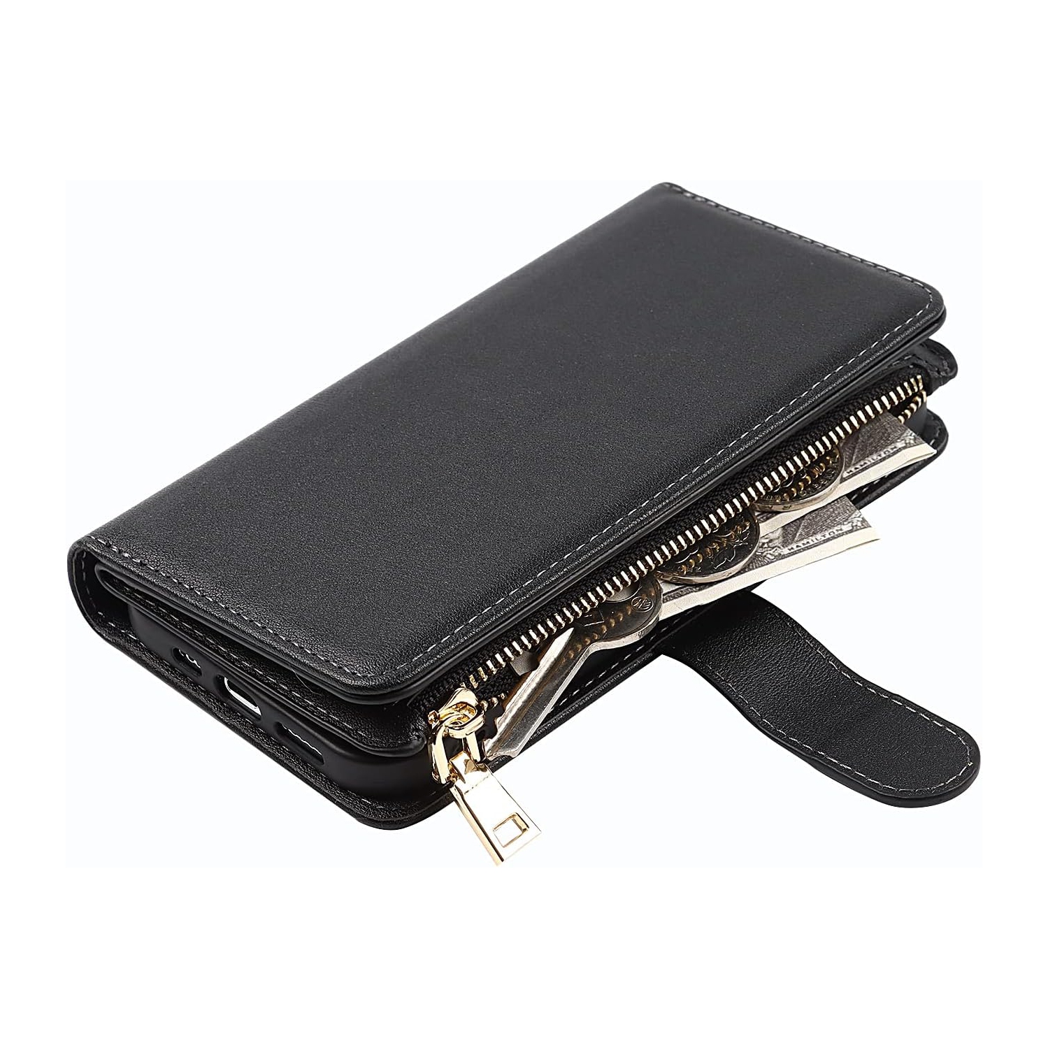 Wallet Case Compatible with iPhone 12 Mini Case,[9 Card Slots] [Wrist Strap] [Stand Feature] Zipper Cash Pocket