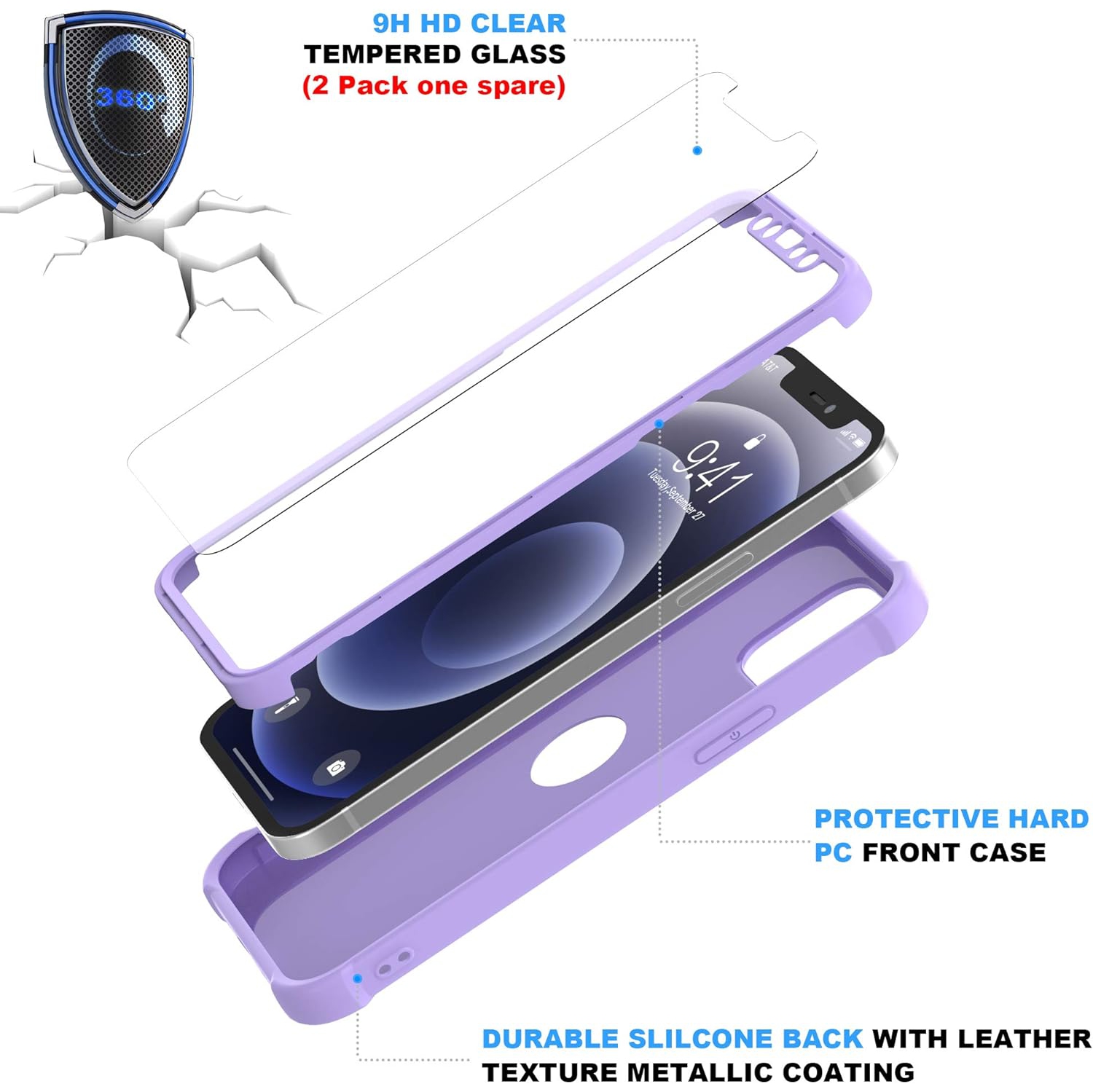 Compatible with iPhone 12 Mini Case with 2 Pack Tempered Glass Screen Protector,Shockproof Soft Silicone Back