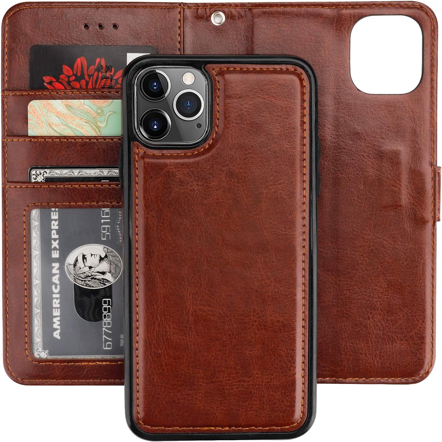 iPhone 11 Pro Max Wallet Case with Card Holder PU Leather Magnetic Detachable Kickstand Shockproof Wrist Strap
