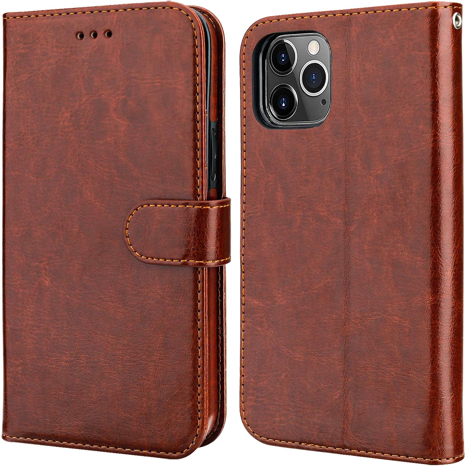 iPhone 11 Pro Max Wallet Case with Card Holder PU Leather Magnetic Detachable Kickstand Shockproof Wrist Strap