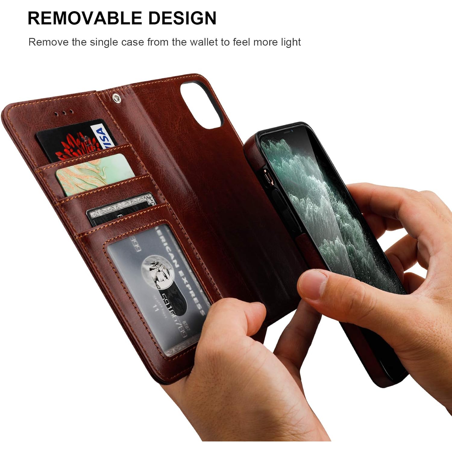 iPhone 11 Pro Max Wallet Case with Card Holder PU Leather Magnetic Detachable Kickstand Shockproof Wrist Strap