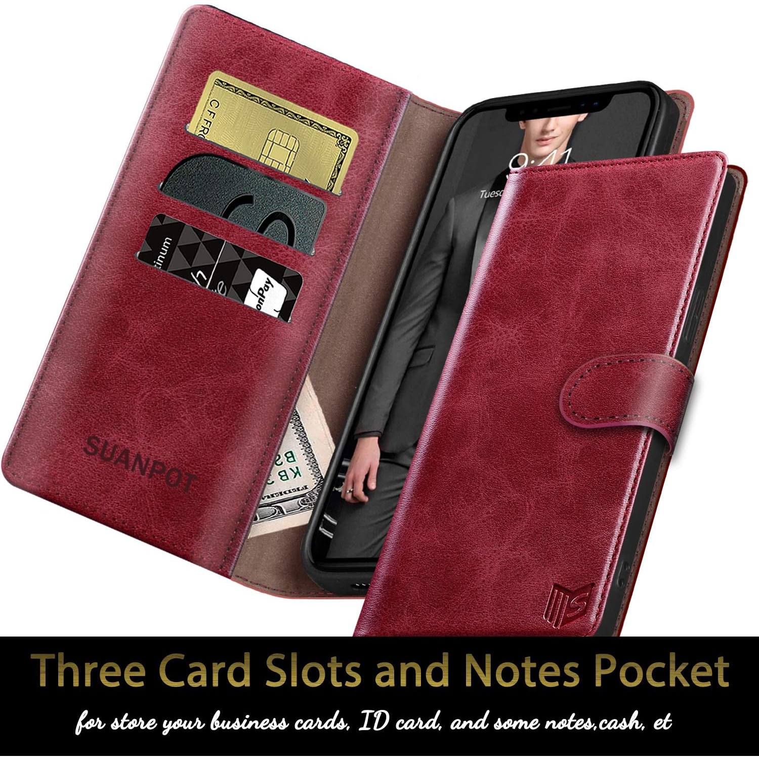 for iPhone 11 Pro Max 6.5" with RFID Blocking Leather Wallet case Credit Card Holder, Flip Folio Book Phone