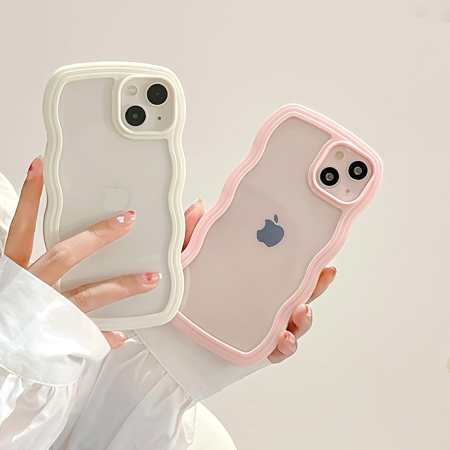 Compatible with iPhone 11 Pro Max Case, Cute Curly Wave Frame Clear Case for Girls Women, Transparent Soft