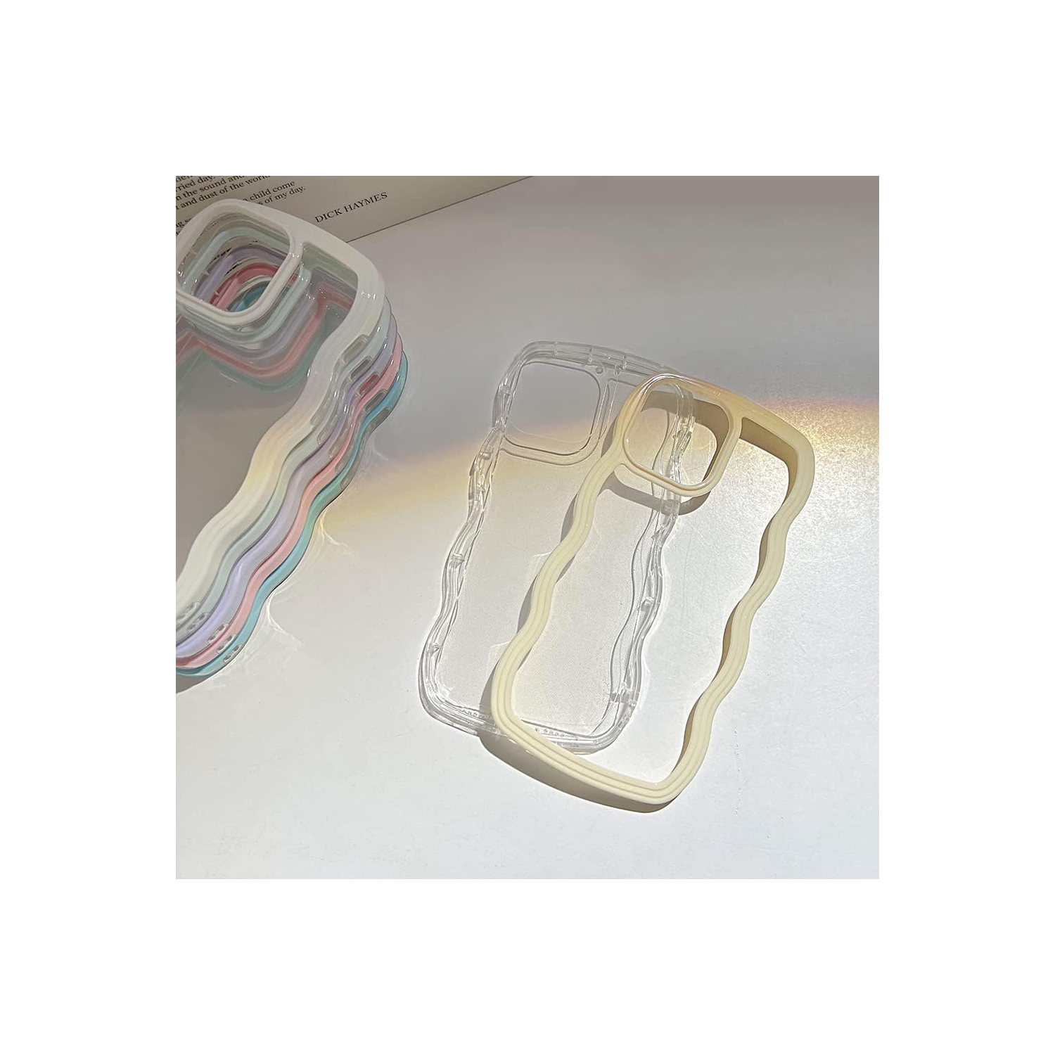 Compatible with iPhone 11 Pro Max Case, Cute Curly Wave Frame Clear Case for Girls Women, Transparent Soft