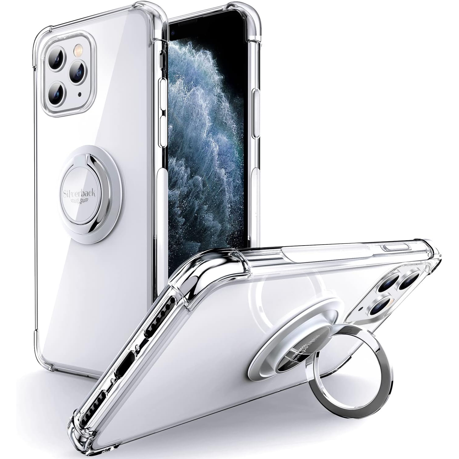 for iPhone 11 Pro Max Case Clear with Ring Kickstand, Protective Soft TPU Shock -Absorbing Bumper Shockproof