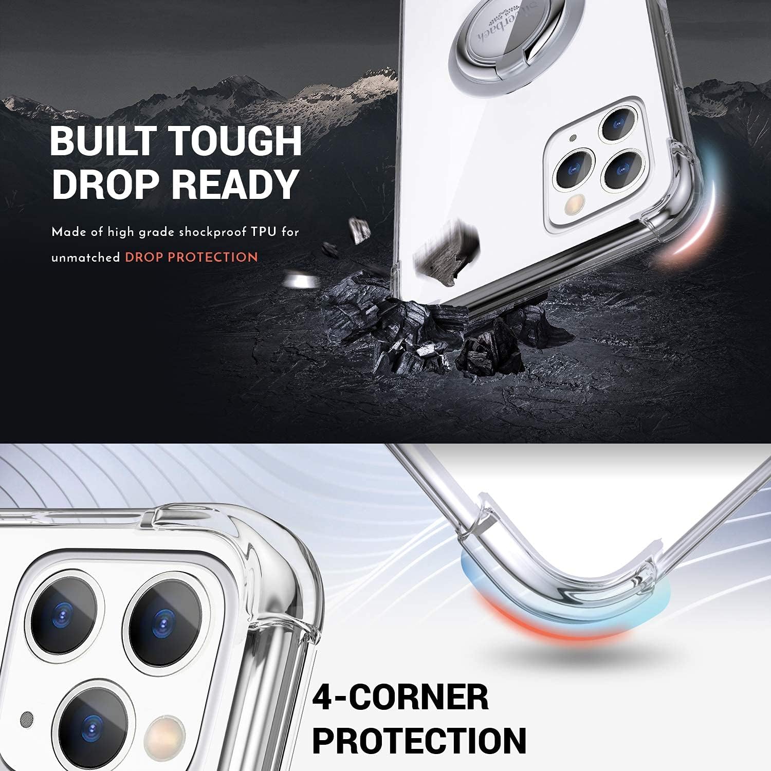 for iPhone 11 Pro Max Case Clear with Ring Kickstand, Protective Soft TPU Shock -Absorbing Bumper Shockproof
