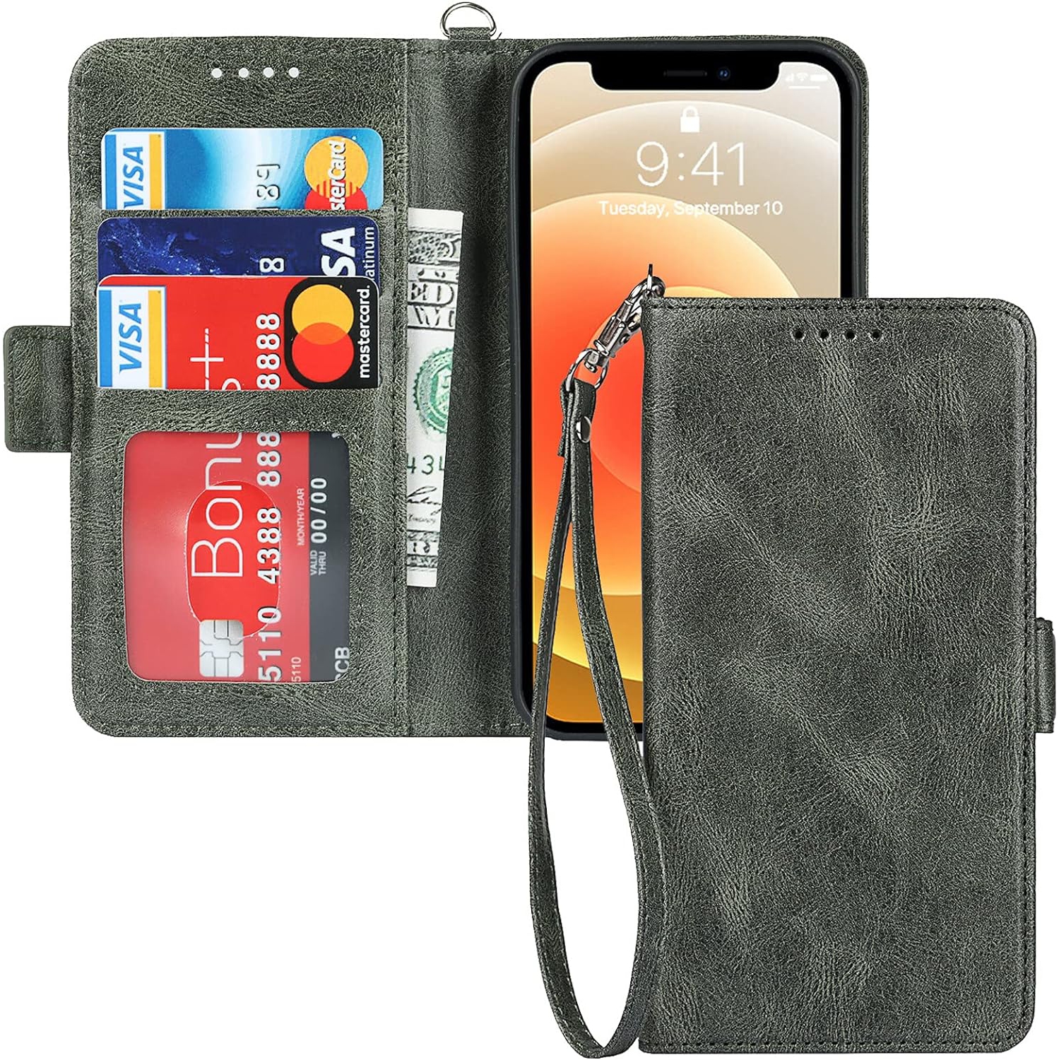 iPhone 12 Mini Wallet Case,[RFID Blocking] Premium Leather Credit Card Holder Magnetic Flip Kickstand Wallet