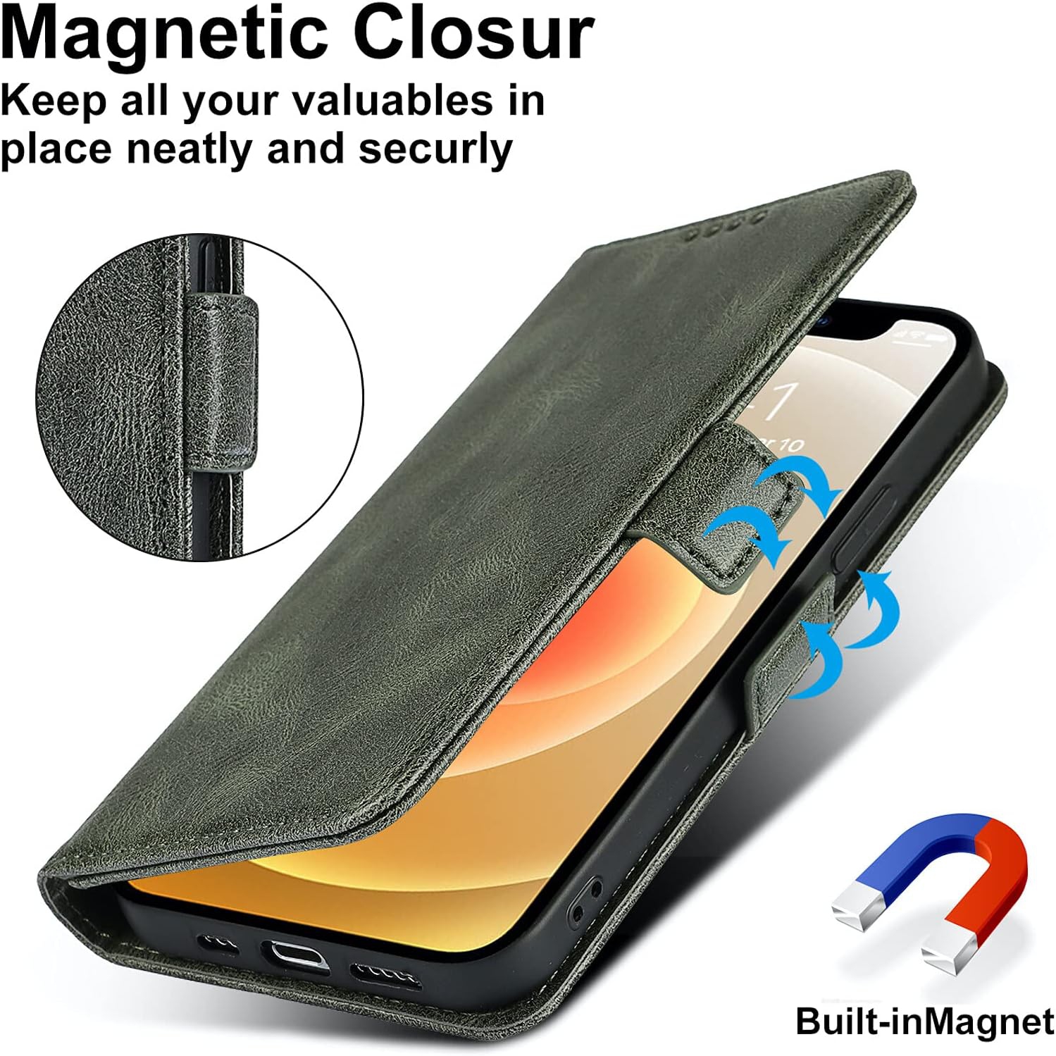iPhone 12 Mini Wallet Case,[RFID Blocking] Premium Leather Credit Card Holder Magnetic Flip Kickstand Wallet