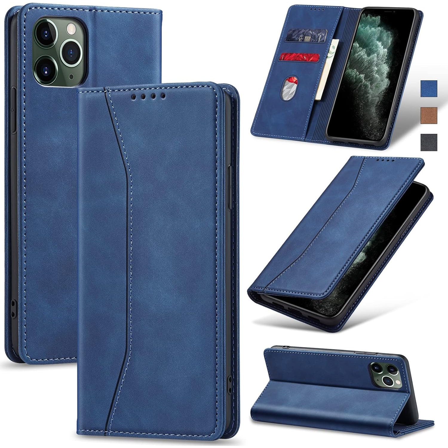 Flip Wallet Case for iPhone 11 Pro,Leather Magnetic Folio Cover with Card Holder,Kickstand - TPU Shockproof
