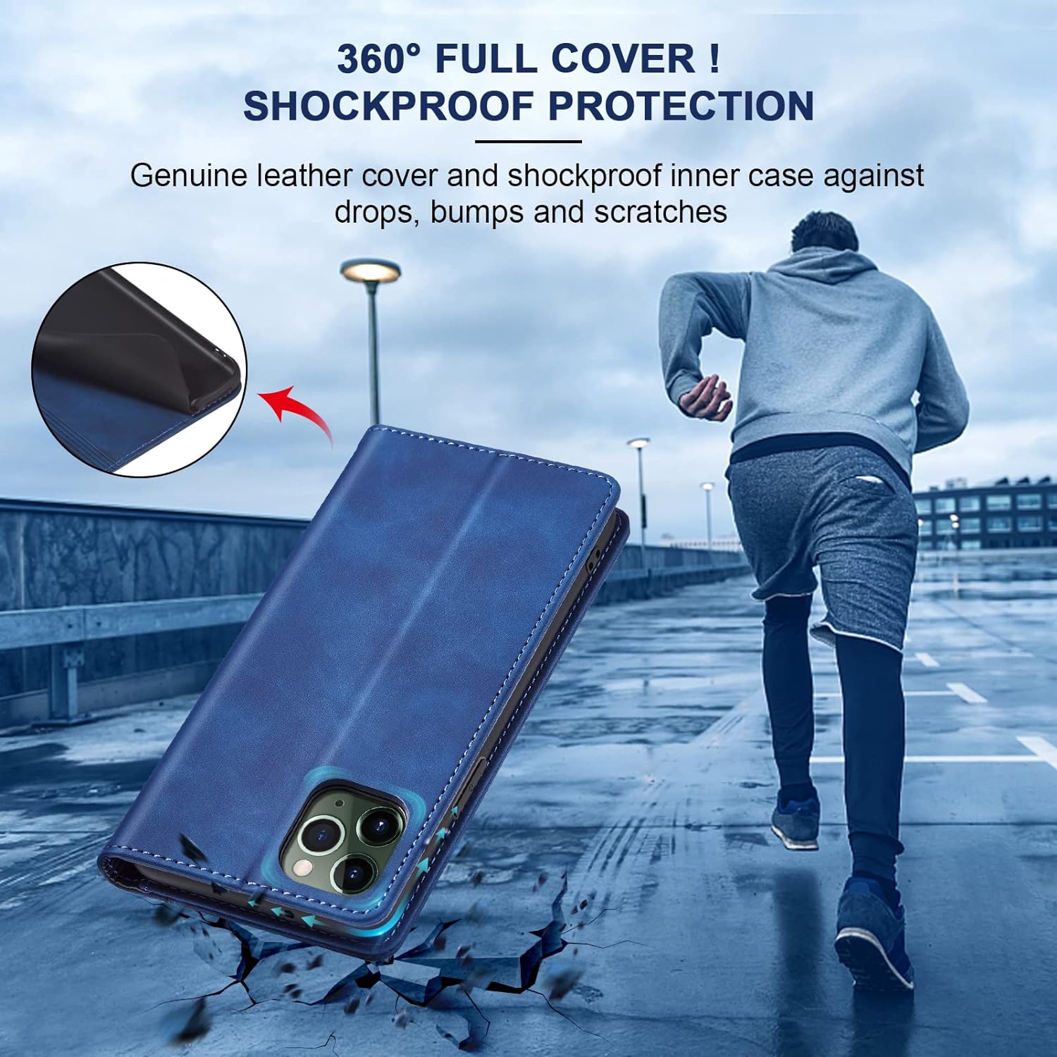 Flip Wallet Case for iPhone 11 Pro,Leather Magnetic Folio Cover with Card Holder,Kickstand - TPU Shockproof