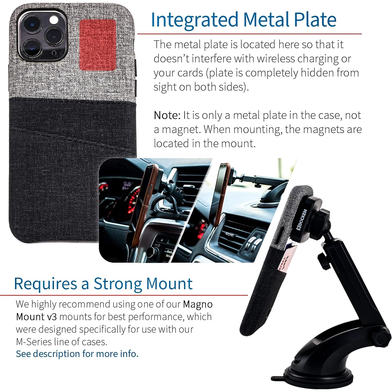 iPhone 11 Pro Wallet Case: Built-in Metal Plate for Magnetic Mounting & 2 Card Holders (5.8" Luxe M2 Synthetic
