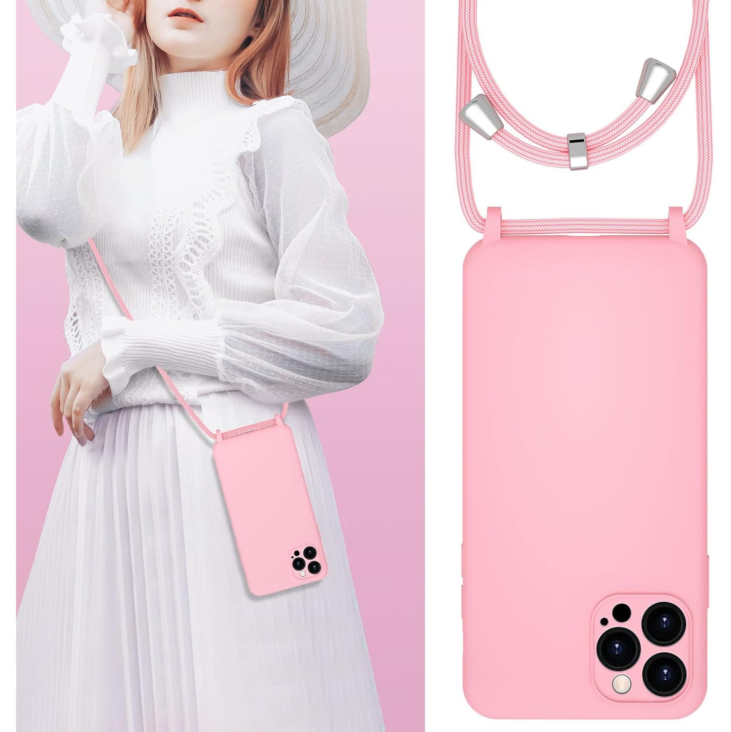 Crossbody Lanyard Phone case for iPhone 12 Pro Max, Silicone Phone Cover with Adjustable Necklace Strap Soft