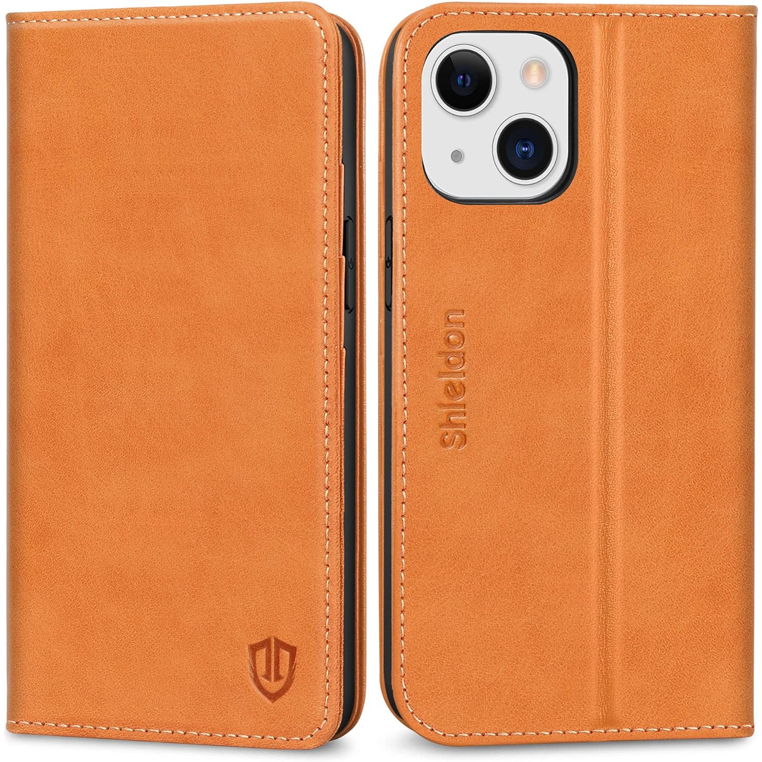 Case for iPhone 13 Mini 5G, Genuine Leather Wallet Folio Case Magnetic Closure RFID Blocking Card Slots